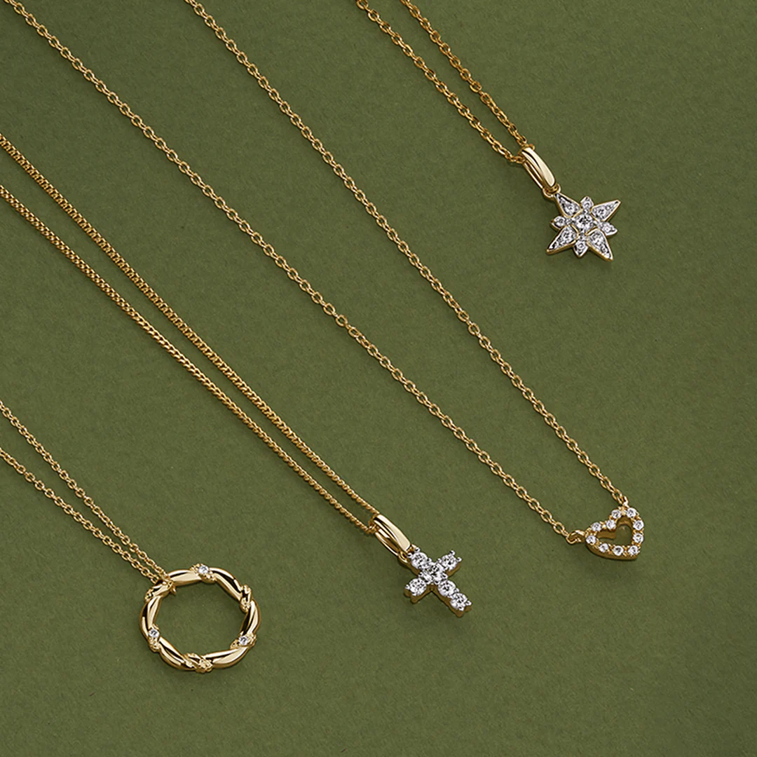 Diamond Heart Pave Set Necklace in 9ct Yellow Gold - Image 3