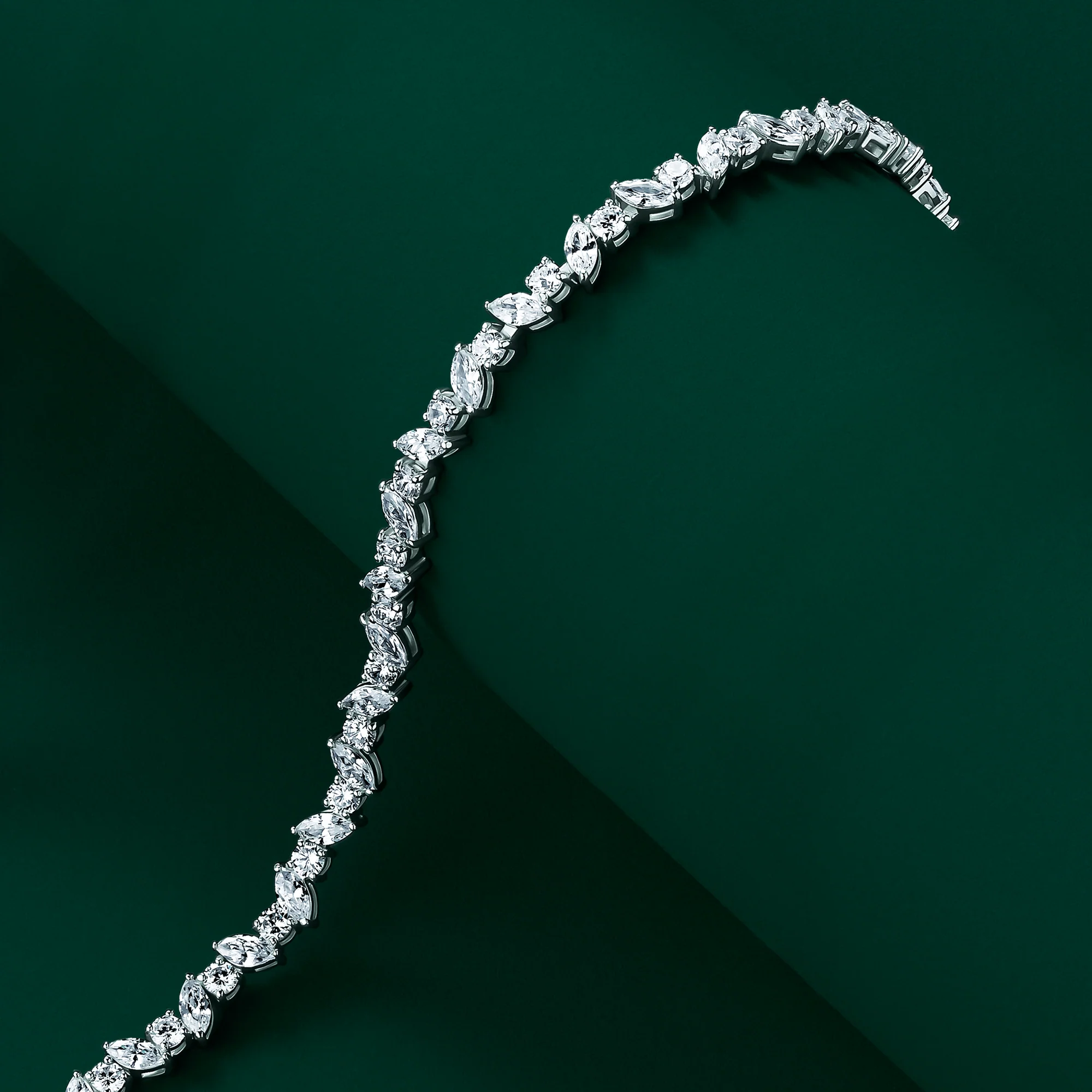 Cubic Zirconia Marquise & Round Cut Tennis Bracelet in Sterling Silver - Image 3