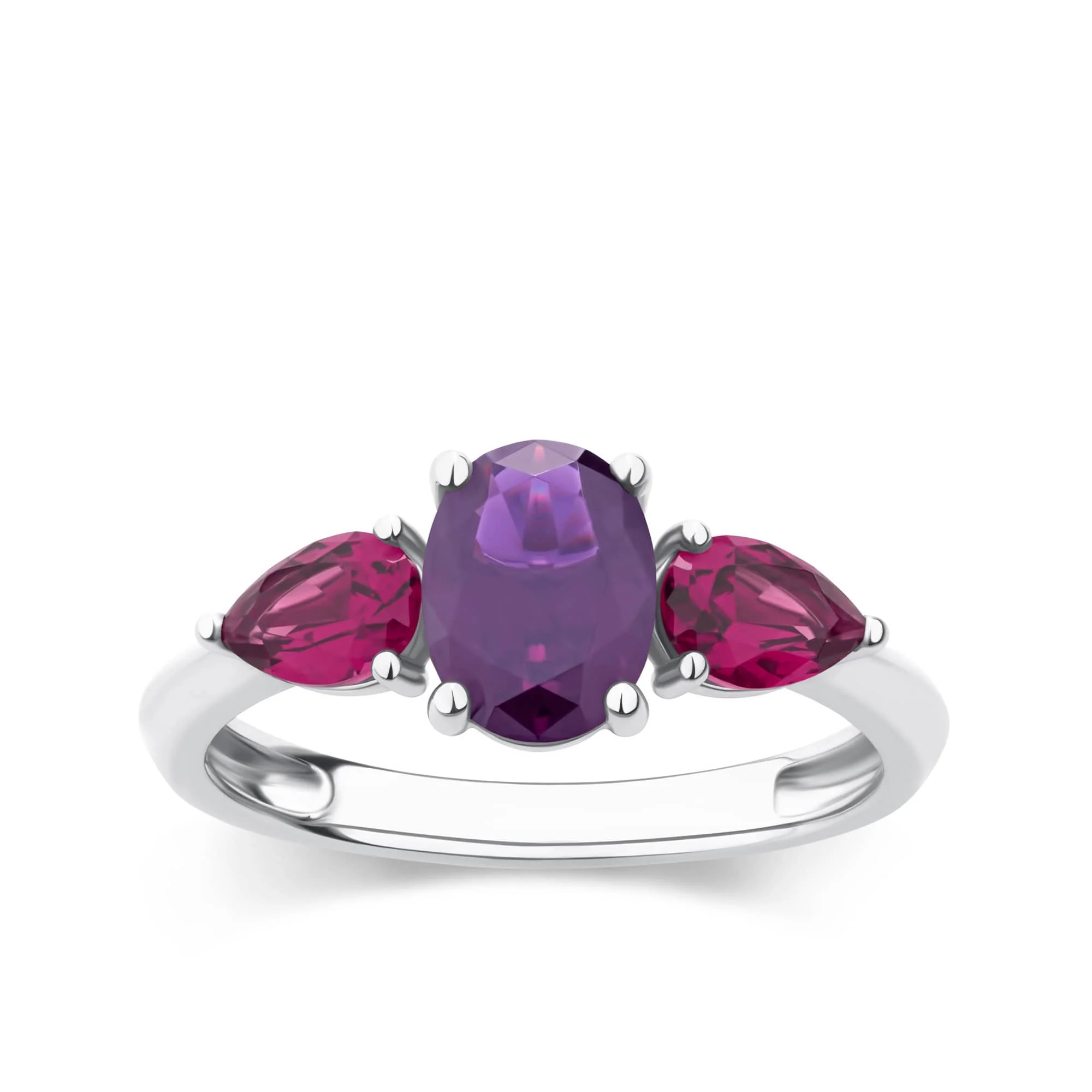 Purple & Red Cubic Zirconia Trilogy Ring in Sterling Silver