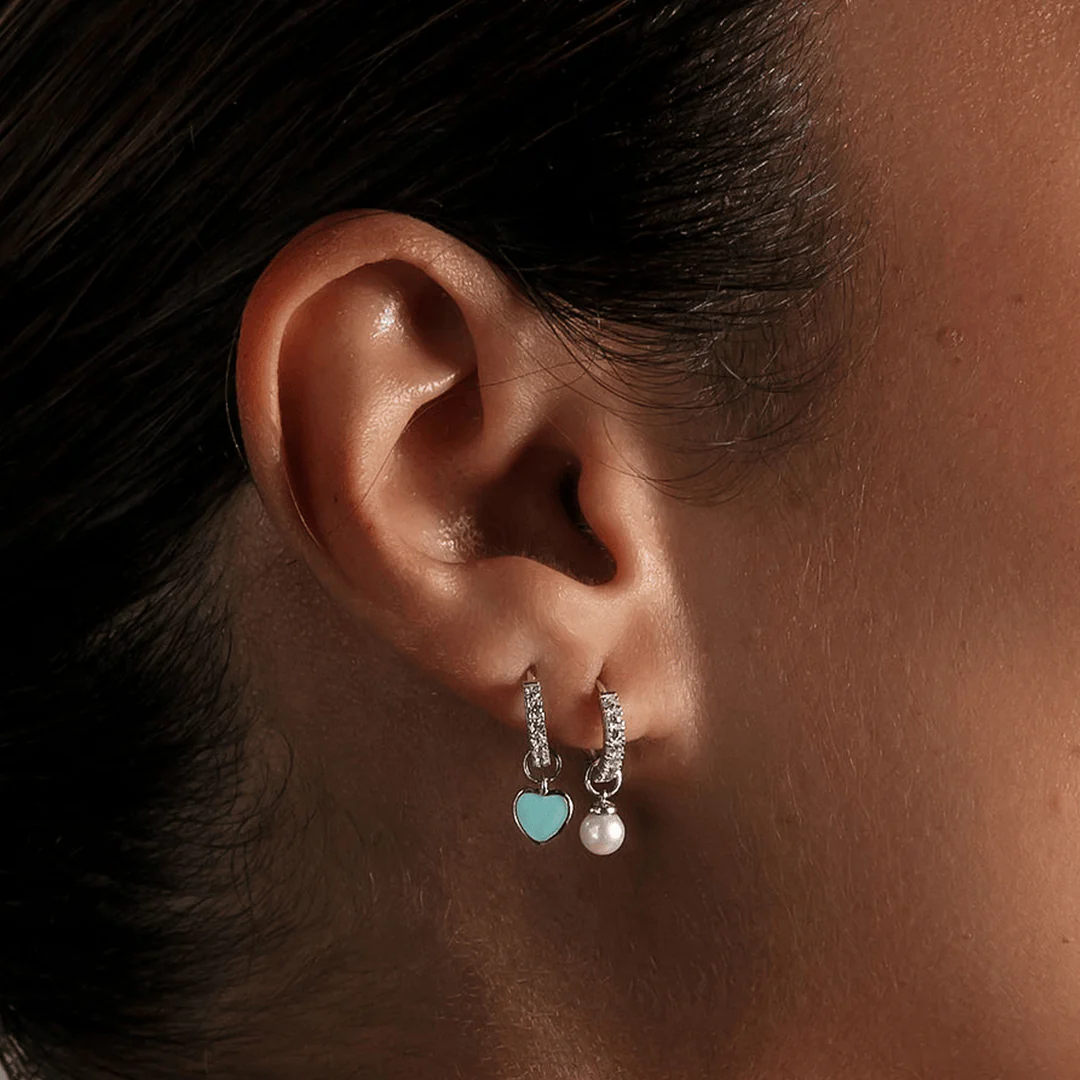Cubic Zirconia Enamel Heart Drop Earrings in Sterling Silver - Image 2