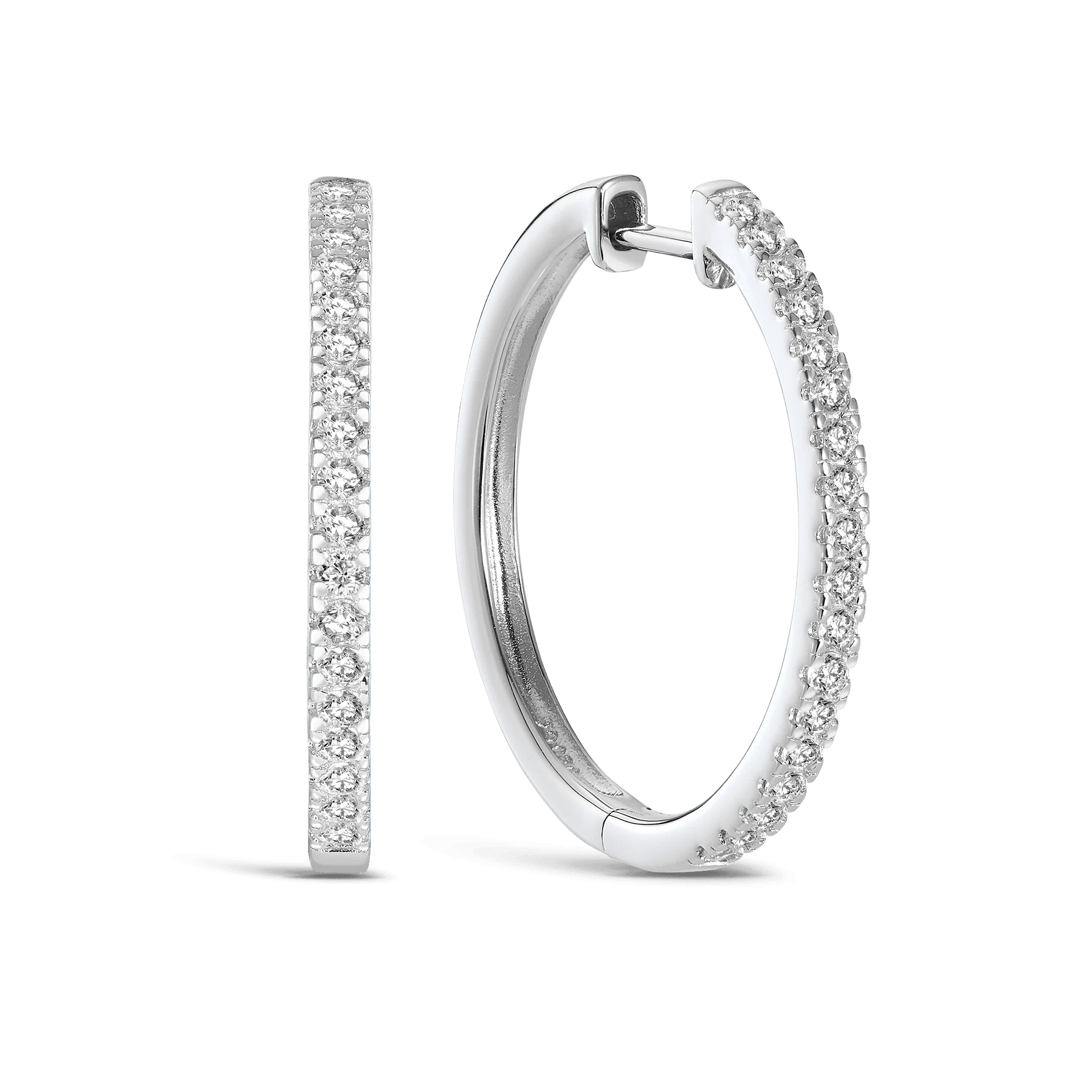 Cubic Zirconia Round Huggie Earrings in Sterling Silver