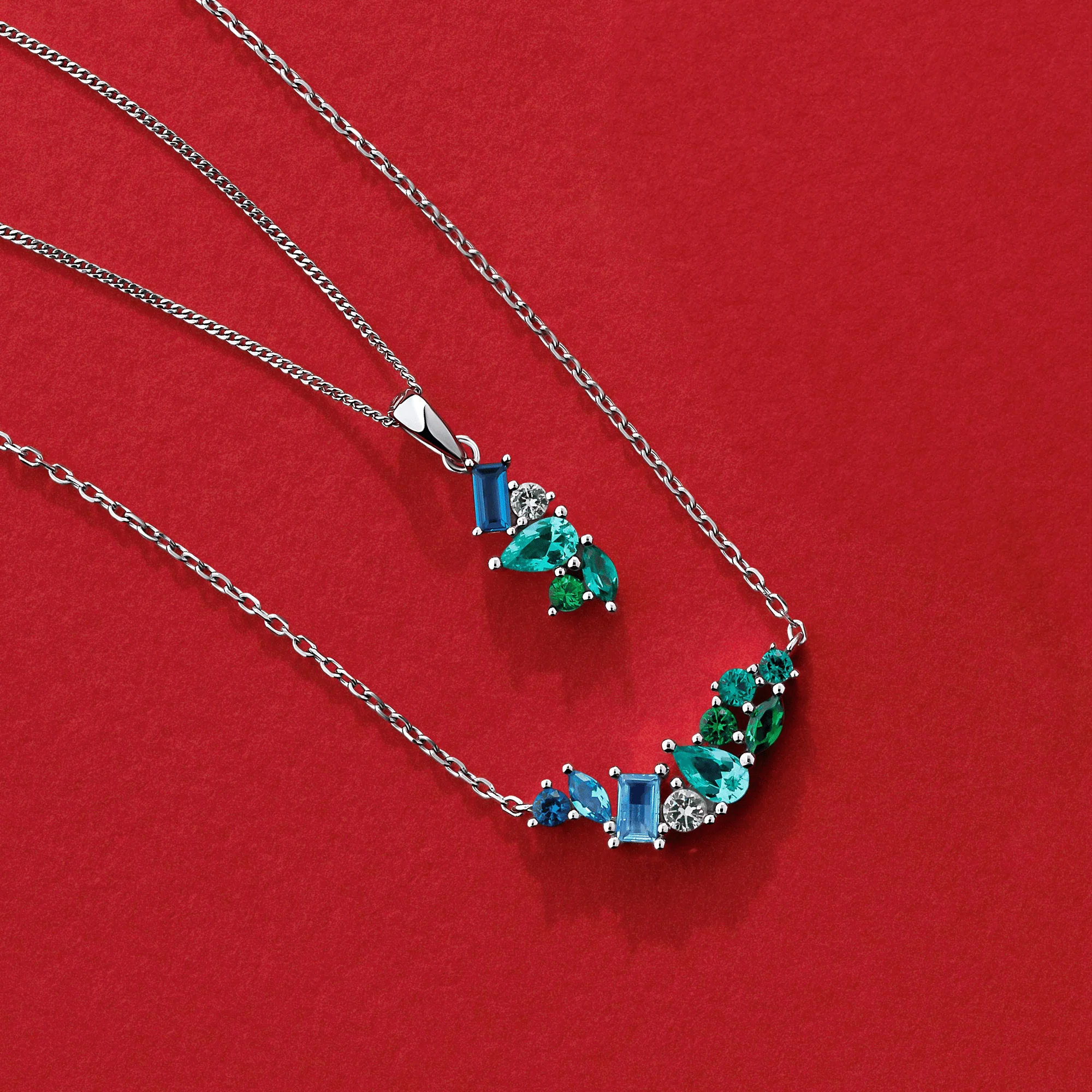 Cubic Zirconia Scattered Necklace in Sterling Silver - Image 2