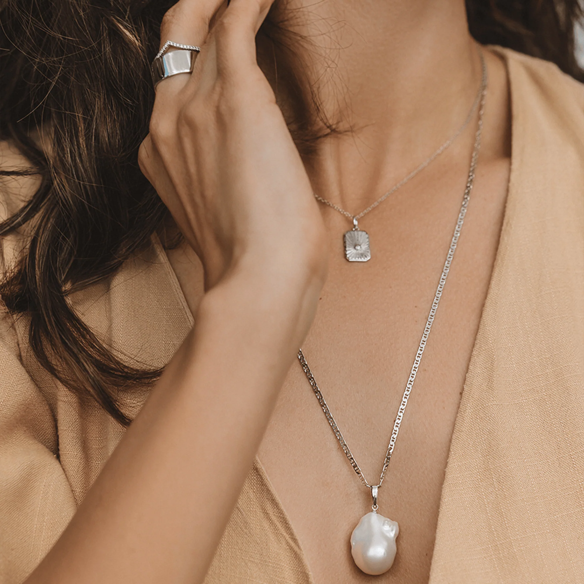 Freshwater Pearl Baroque Drop Pendant in Sterling Silver - Image 2