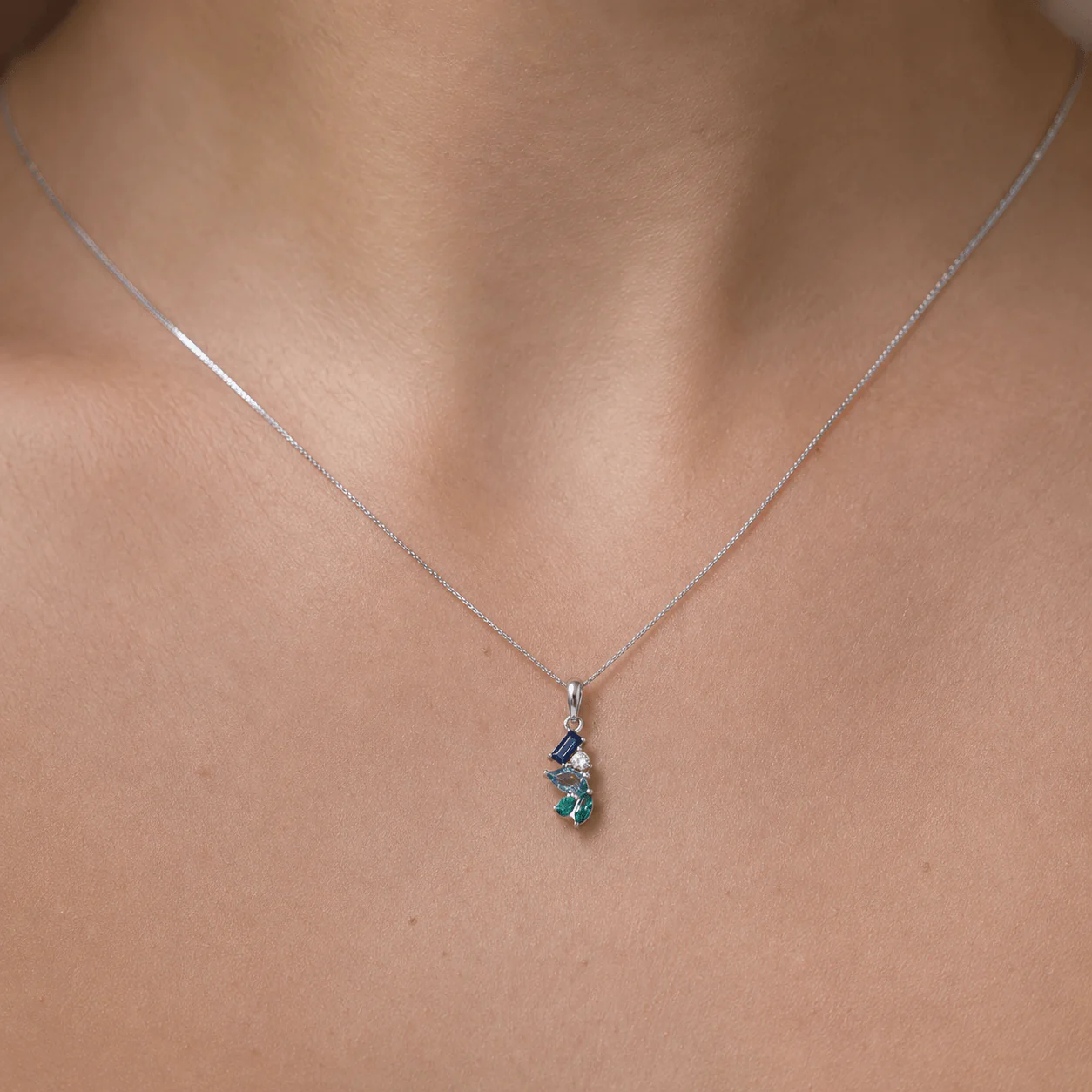 Cubic Zirconia Scattered Pendant in Sterling Silver Rhodium Plate - Image 2