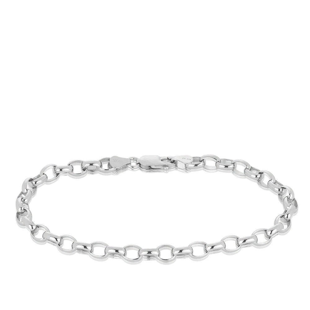 19cm Solid Belcher Link Bracelet in 9ct White Gold