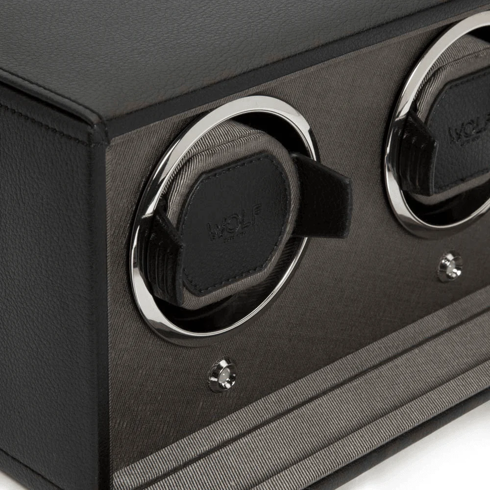 Wolf Cub Black Leather Double Automatic Watch Winder with Cover 461203 - Image 3