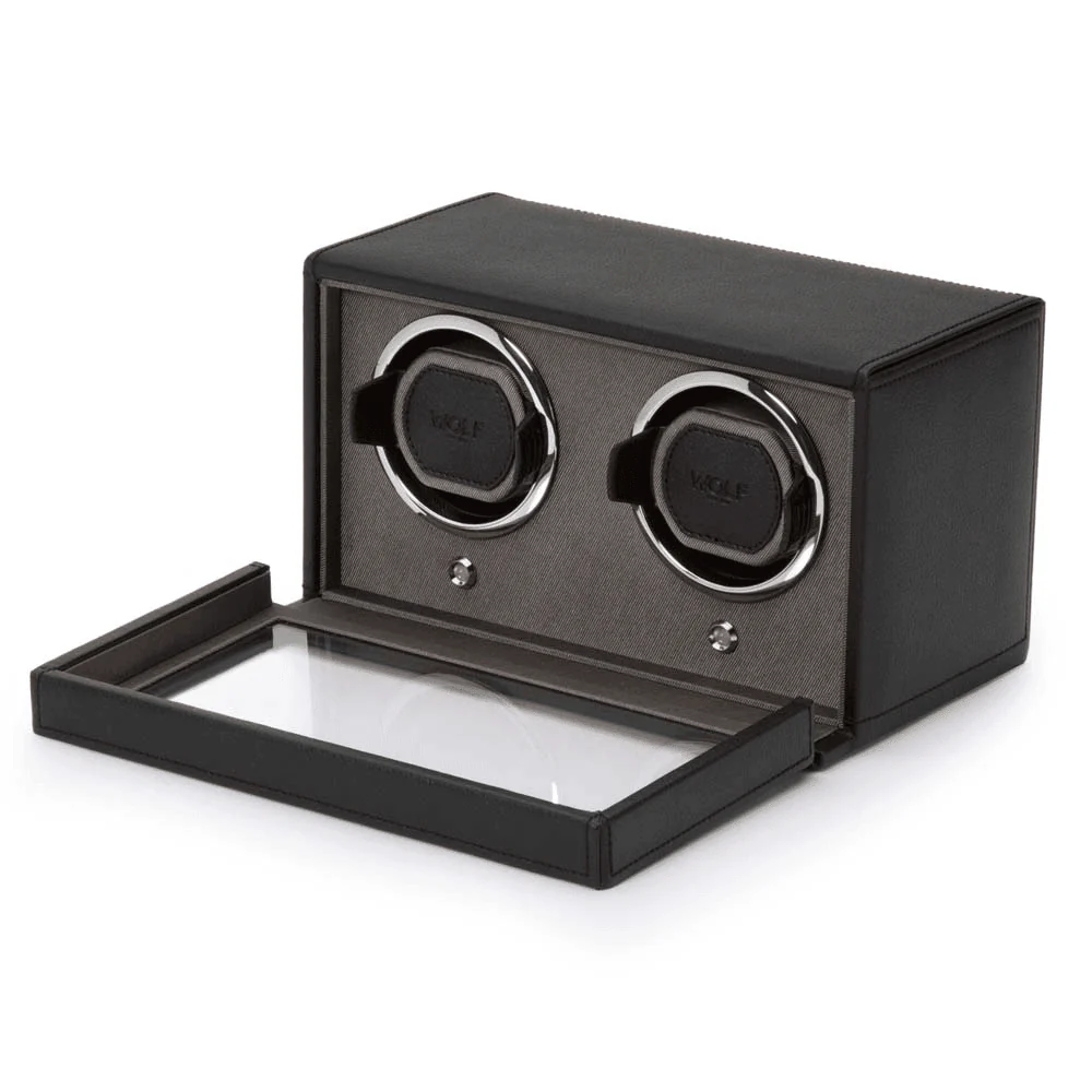 Wolf Cub Black Leather Double Automatic Watch Winder with Cover 461203 - Image 4