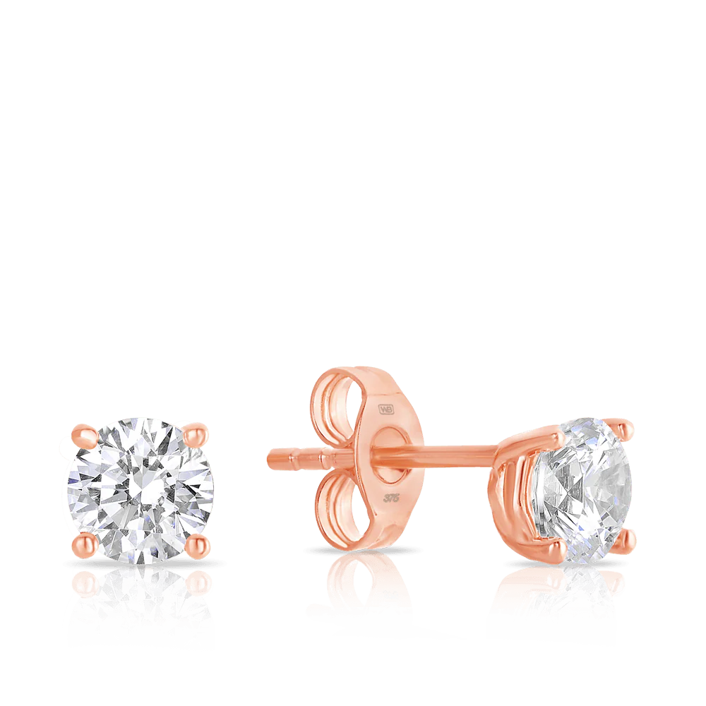 9ct Rose Gold Cubic Zirconia Stud Earrings