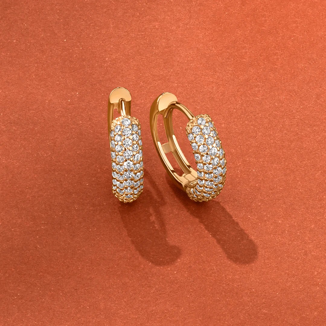 Cubic Zirconia Pave Huggie Earrings in 9ct Yellow Gold - Image 3