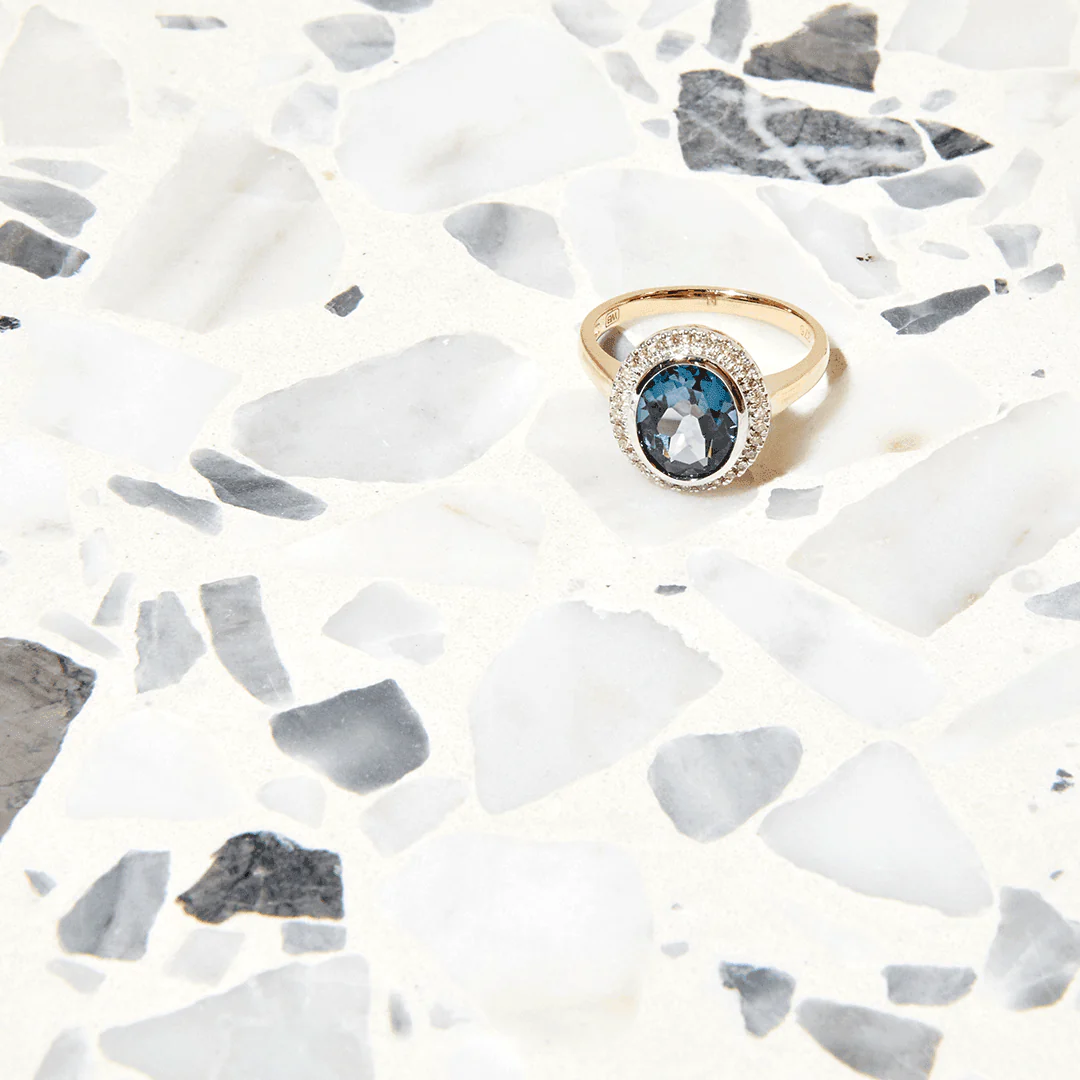 Blue Topaz & 0.15ct TW Diamond Dress Ring in 9ct Yellow Gold - Image 3