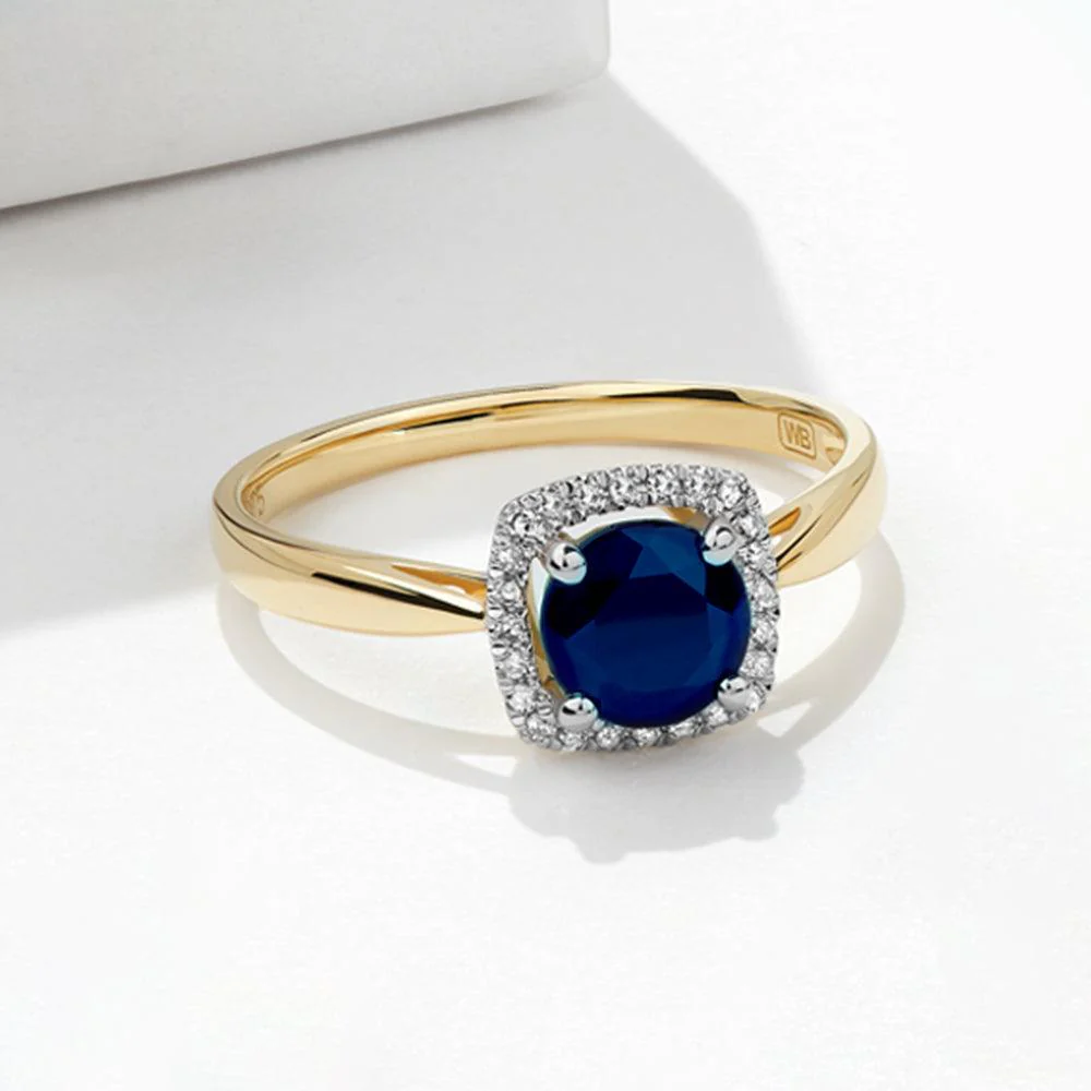 Sapphire & Diamond Halo Ring in Yellow Gold - Image 3