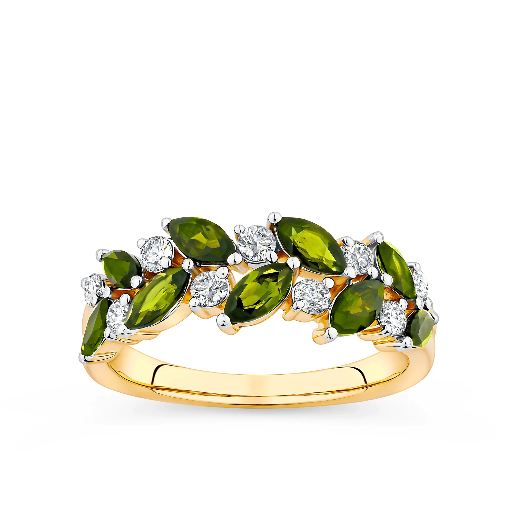 Green Tourmaline & 0.30ct TW Diamond Ring in 9ct Yellow Gold