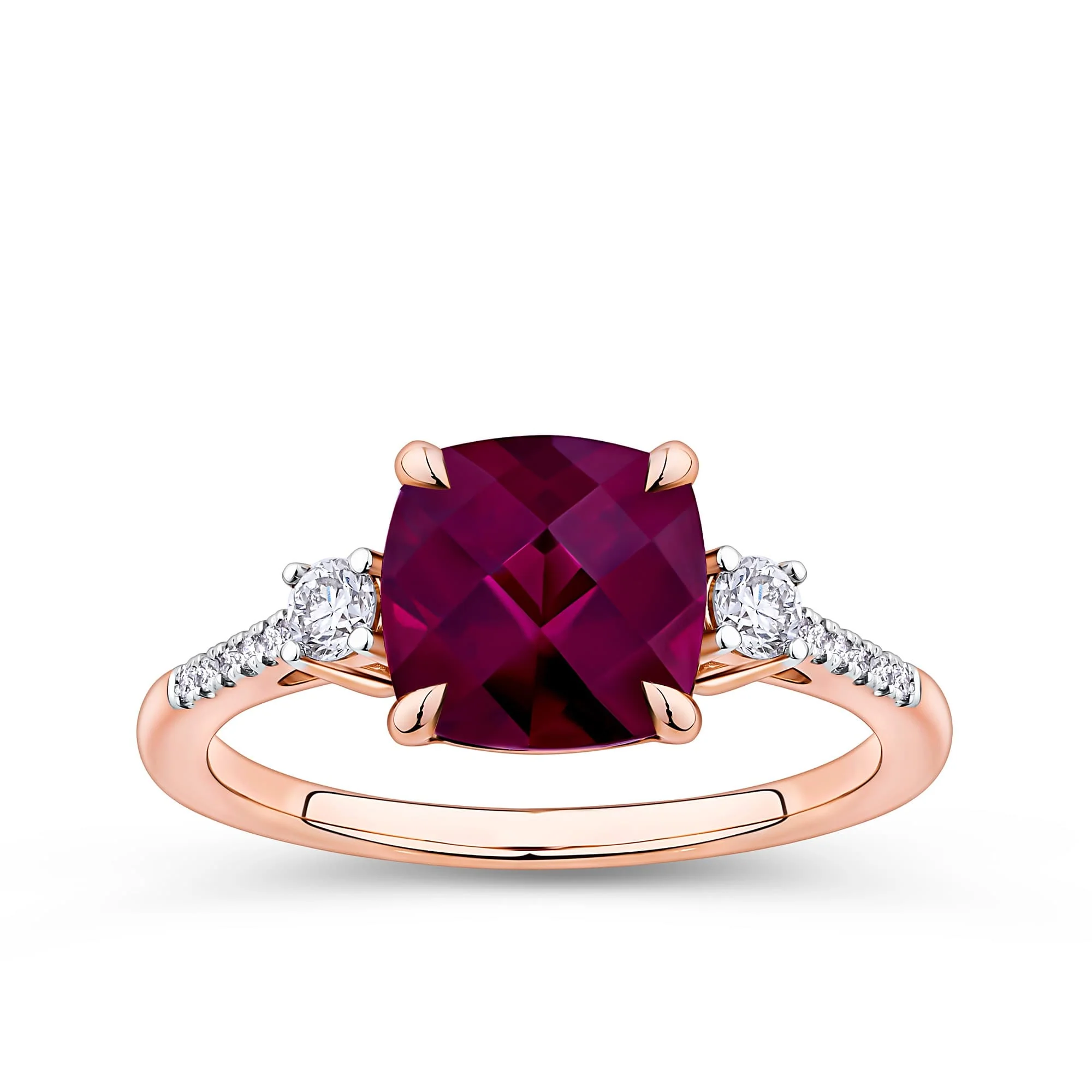 Rhodolite Garnet & Diamond Checkerboard Ring in 9ct Rose Gold