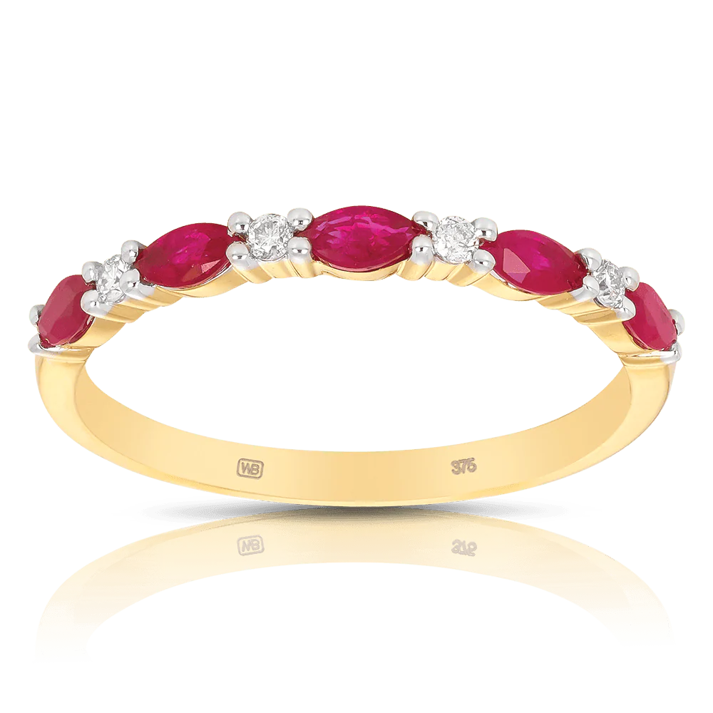 Ruby and Diamond Band in 9ct Yellow Gold
