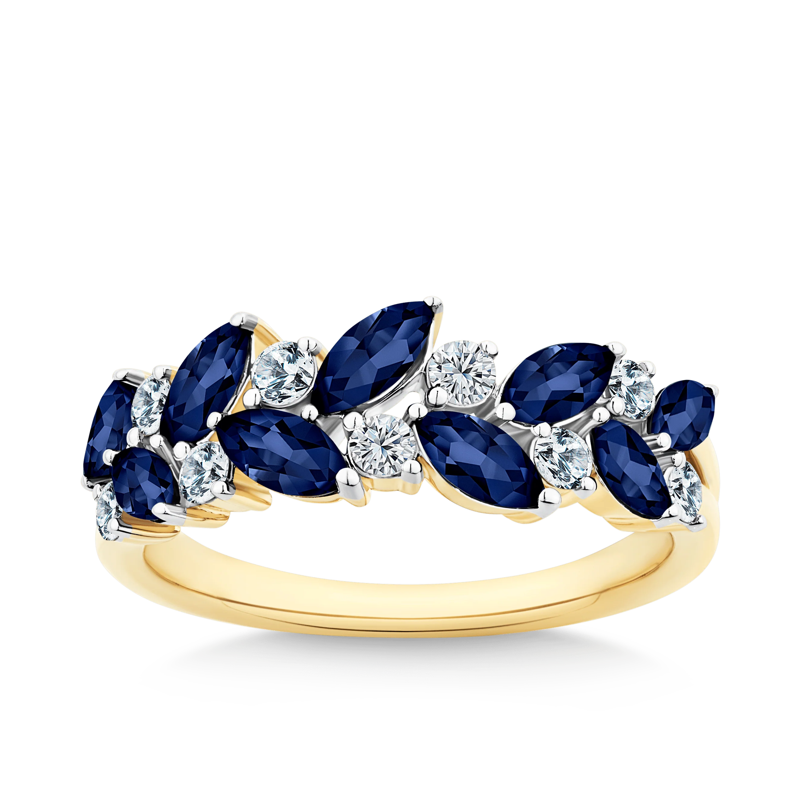 Sapphire & Diamond Cluster Ring in 9ct Yellow Gold