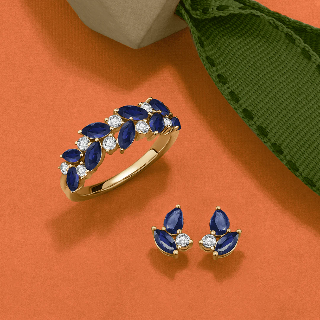 Sapphire & Diamond Cluster Ring in 9ct Yellow Gold - Image 3