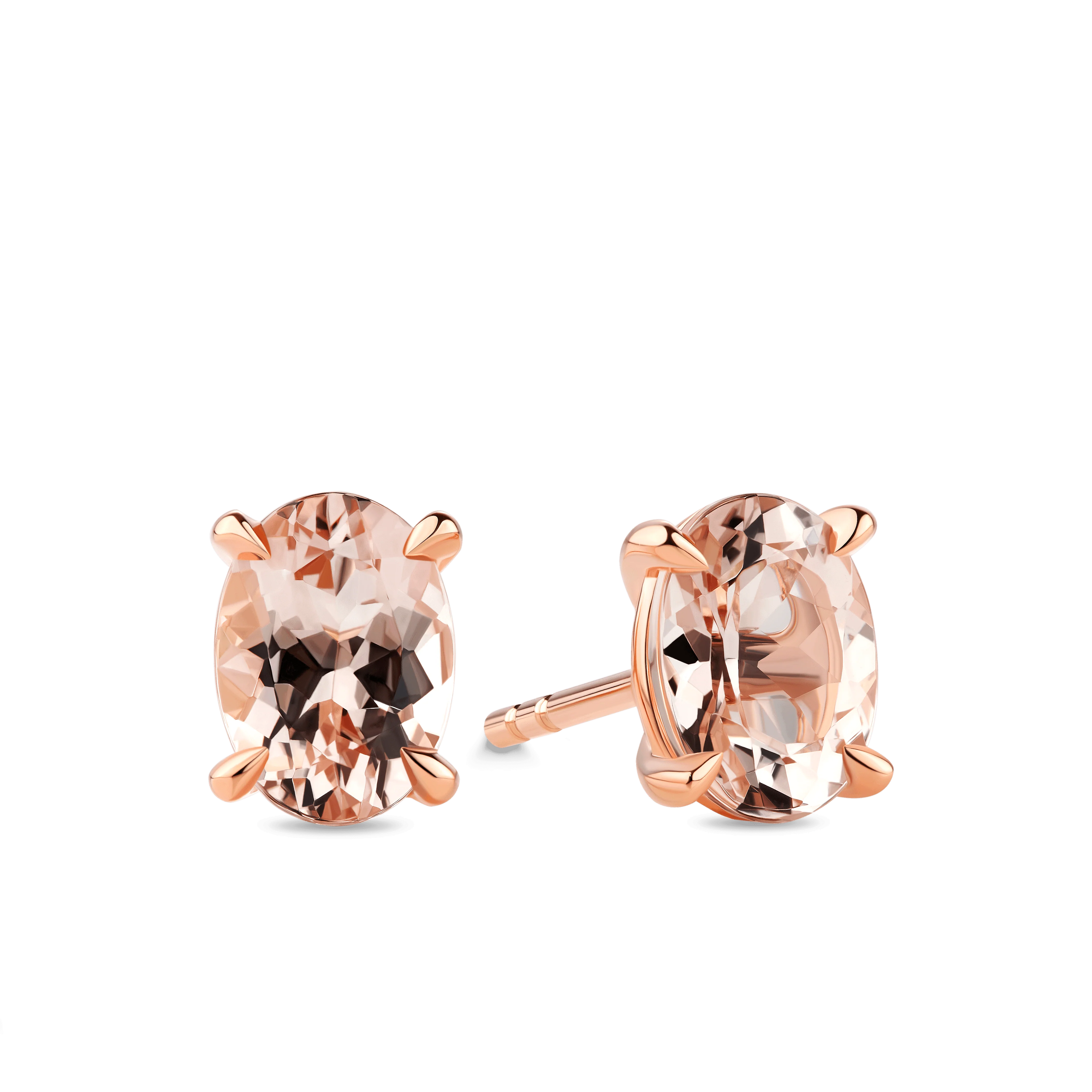 Morganite Oval Claw Set Stud Earrings in 9ct Rose Gold