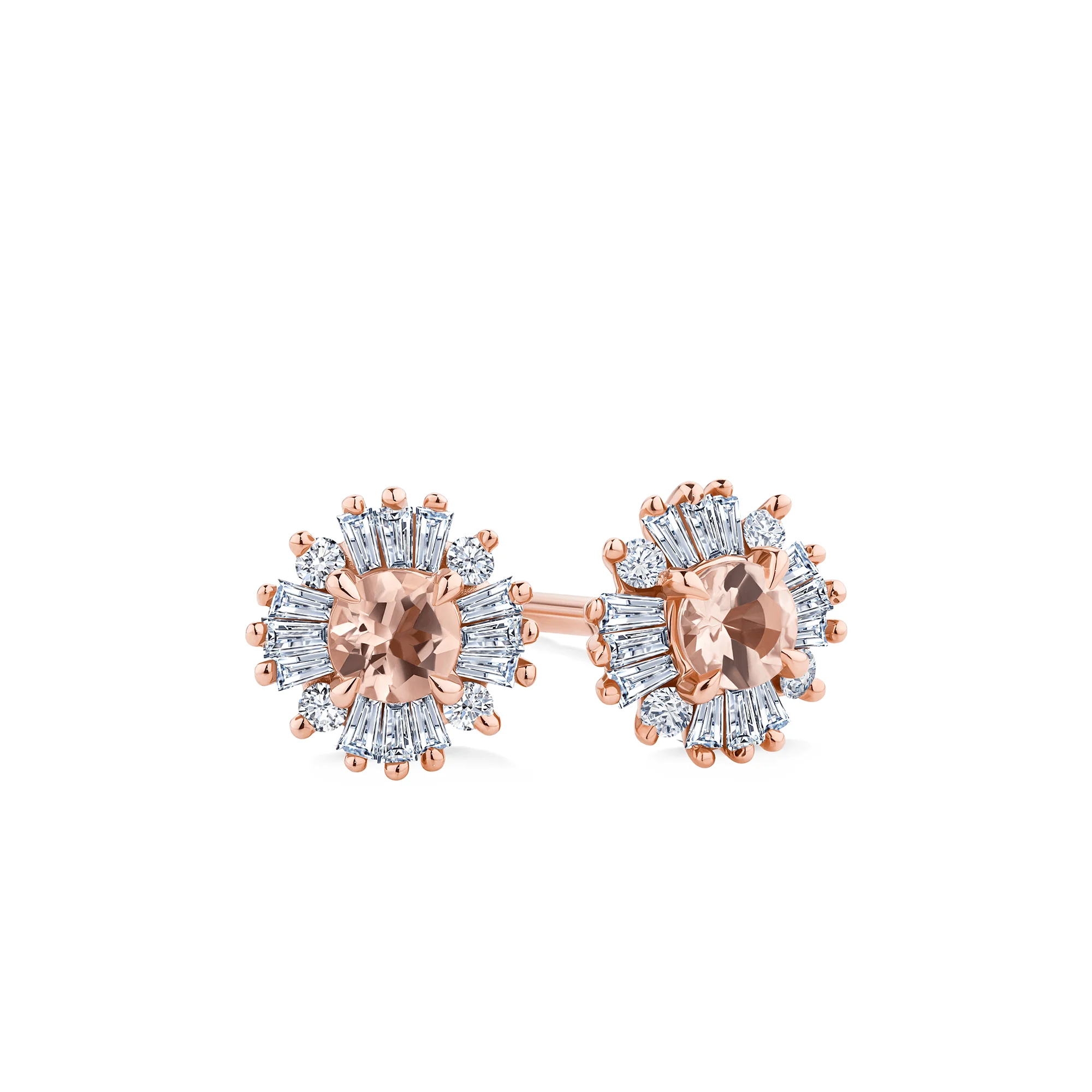 Morganite & Diamond Ballerina Stud Earrings in 9ct Rose Gold