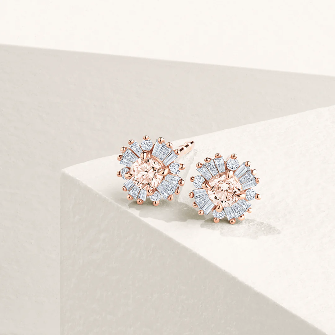 Morganite & Diamond Ballerina Stud Earrings in 9ct Rose Gold - Image 2