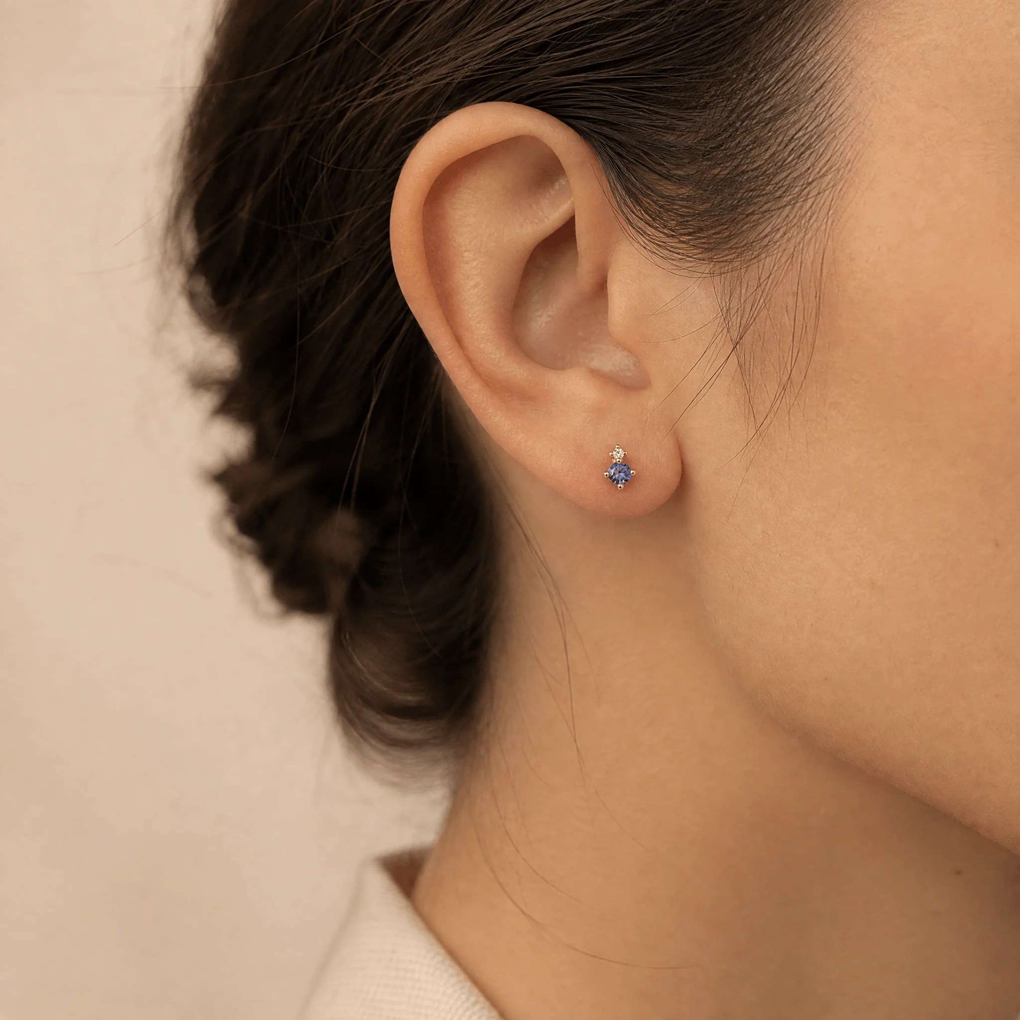 Petite Tanzanite & Diamond Earrings in 9ct Yellow Gold - Image 2