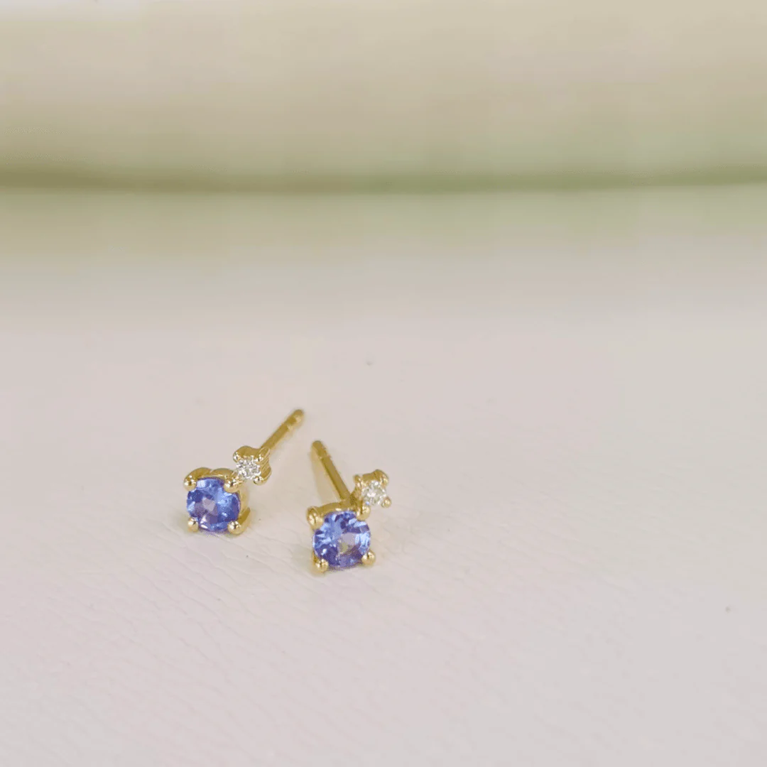 Petite Tanzanite & Diamond Earrings in 9ct Yellow Gold - Image 4