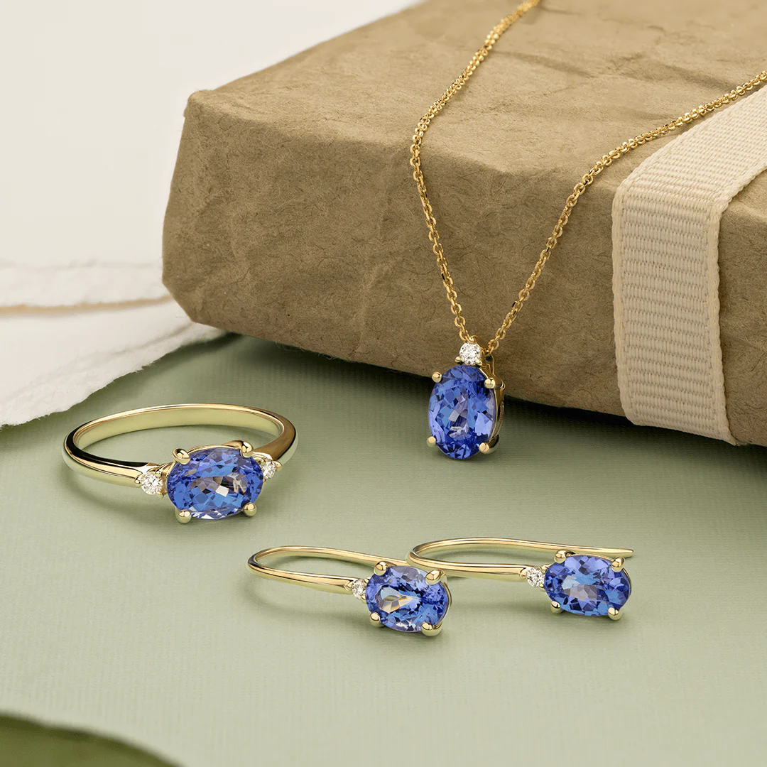 Tanzanite & 1.60ct TW Diamond Earrings in 9ct Yellow Gold - Image 3