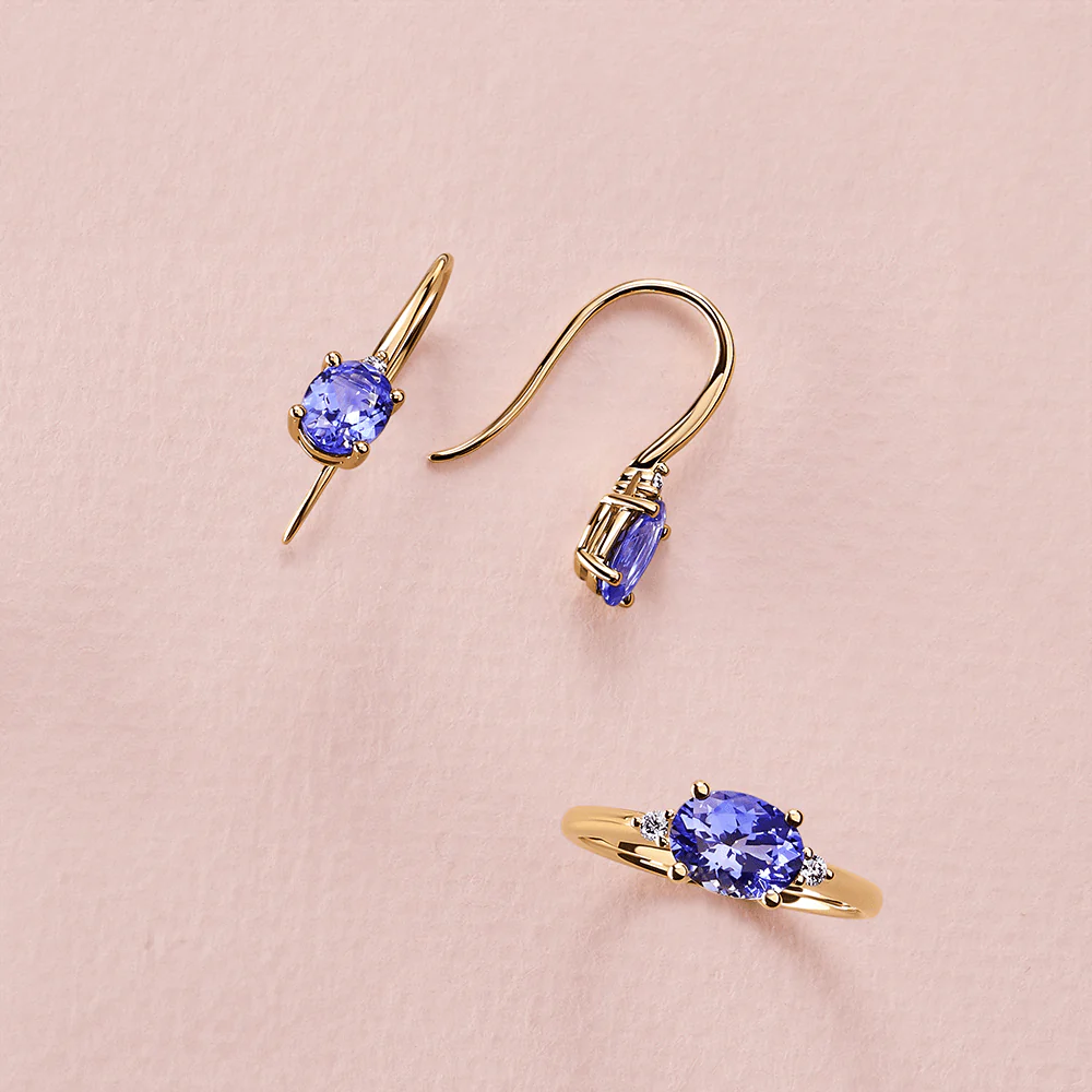 Tanzanite & 1.60ct TW Diamond Earrings in 9ct Yellow Gold - Image 4
