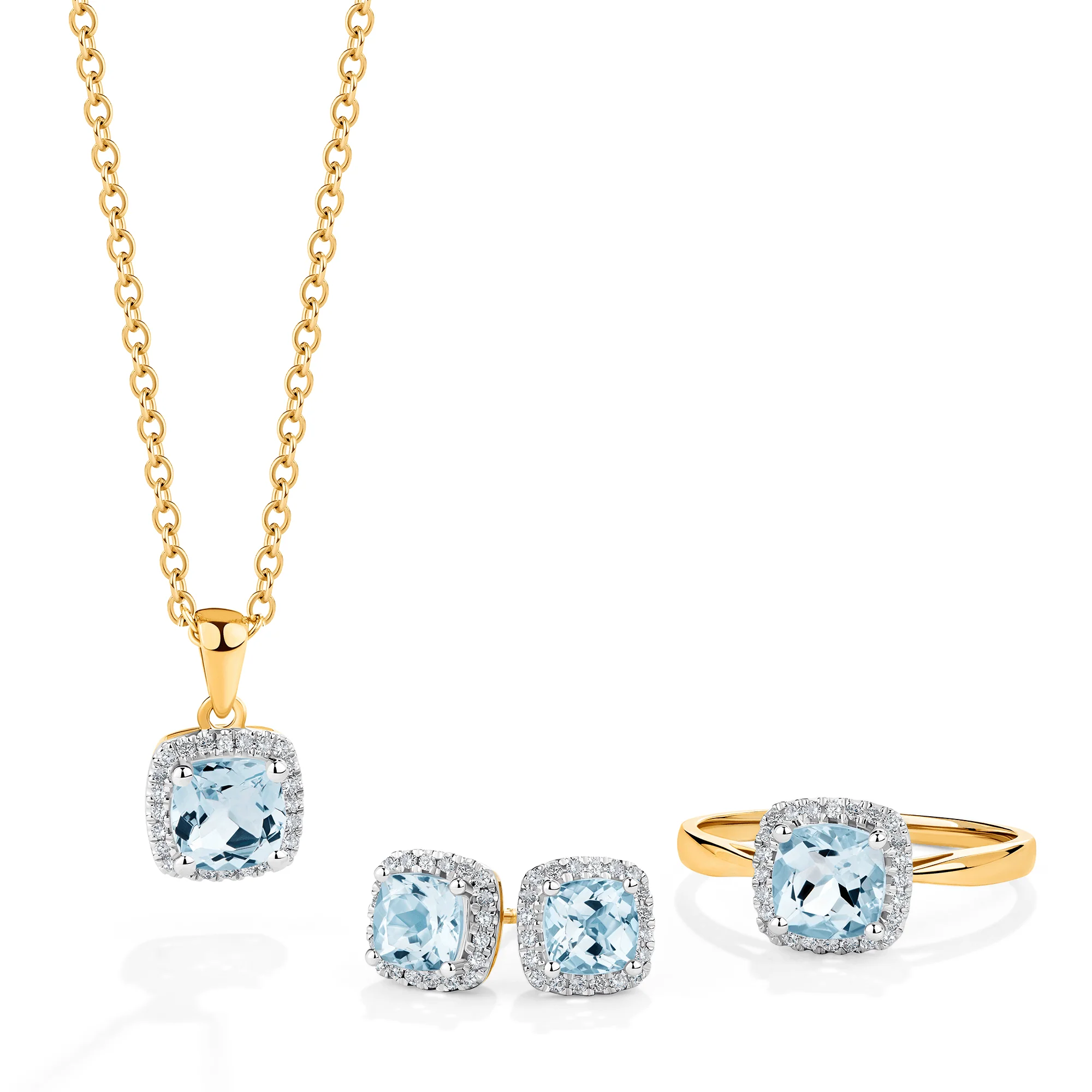 Aquamarine and Diamond Cushion Pendant in 9ct Yellow Gold - Image 2