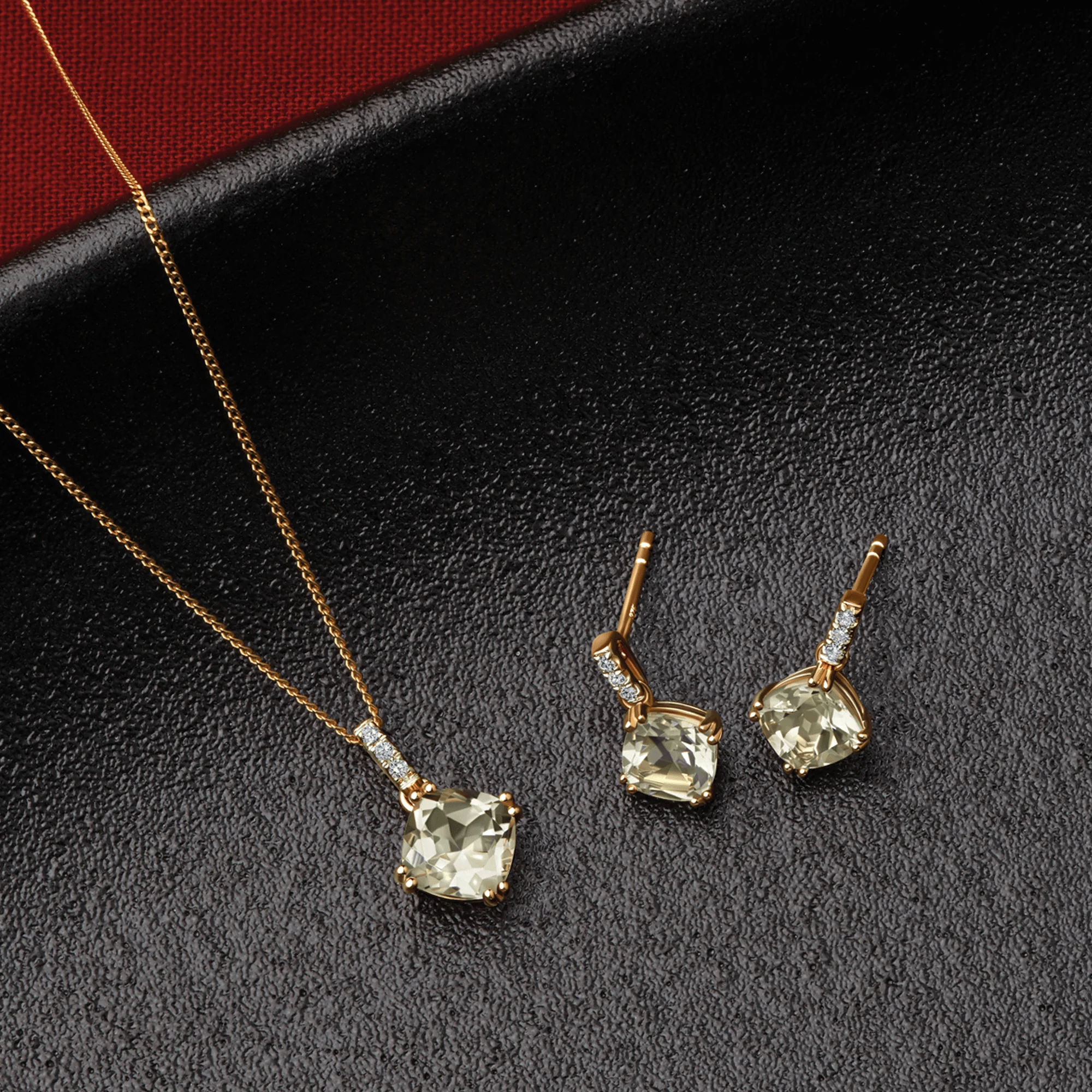 Green Amethyst & 0.02ct TDW Diamond Drop Pendant in 9ct Yellow Gold - Image 2