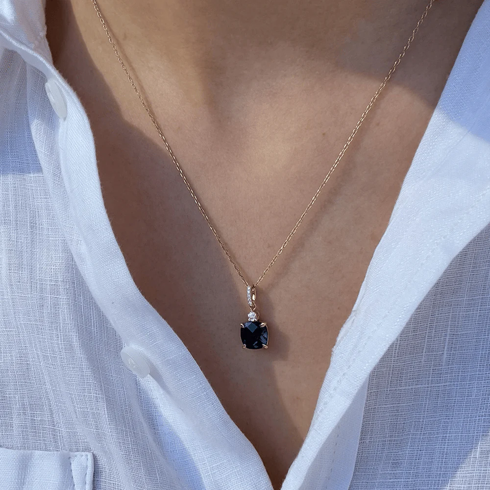London Blue Topaz & Diamond Checkerboard Pendant in 9ct Yellow Gold - Image 3