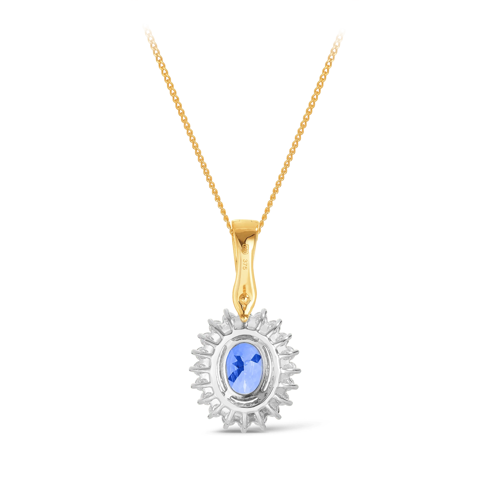 Tanzanite & Diamond Double Halo Pendant in 9ct Yellow and White Gold - Image 3
