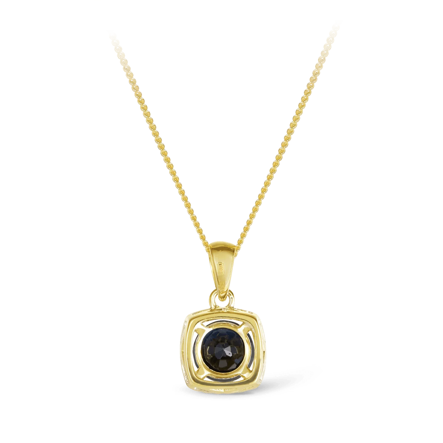 Sapphire & Diamond Cushion Halo Pendant in 9ct Yellow Gold - Image 2
