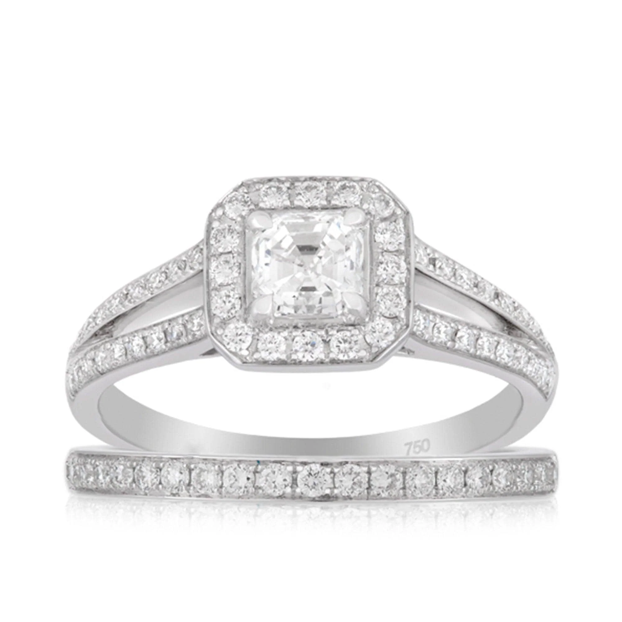 0.96ct TW Asscher Cut Diamond Bridal Set in 18ct White Gold
