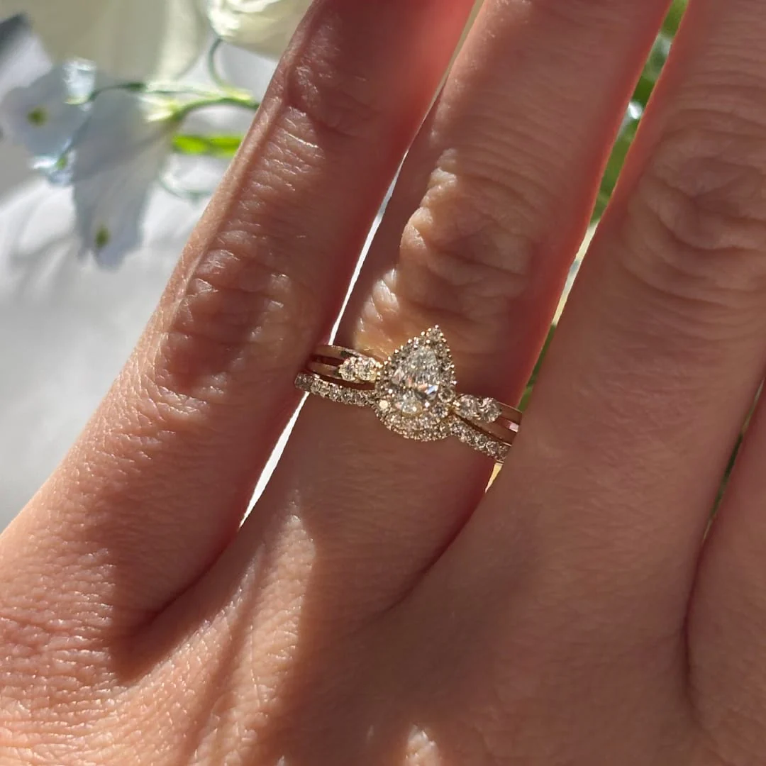 Everlasting Promise 0.50ct TW Pear Lab Grown Diamond with Asymmetrical Side Accent Ring Set in 9ct Yellow Gold - Image 2