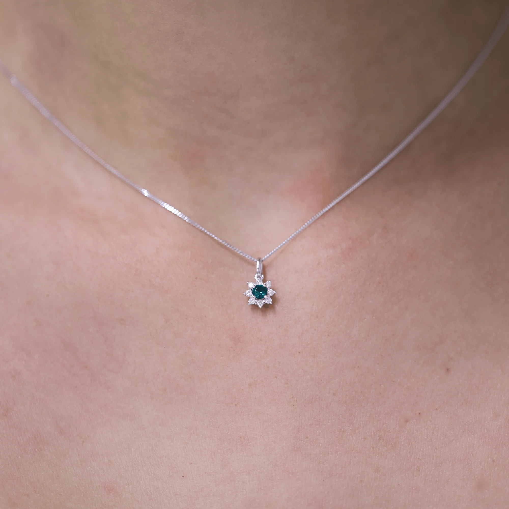 Created Emerald & 0.30ct TDW Lab-Grown Diamond Halo Pendant and Earrings Set in Sterling Silver - Image 3
