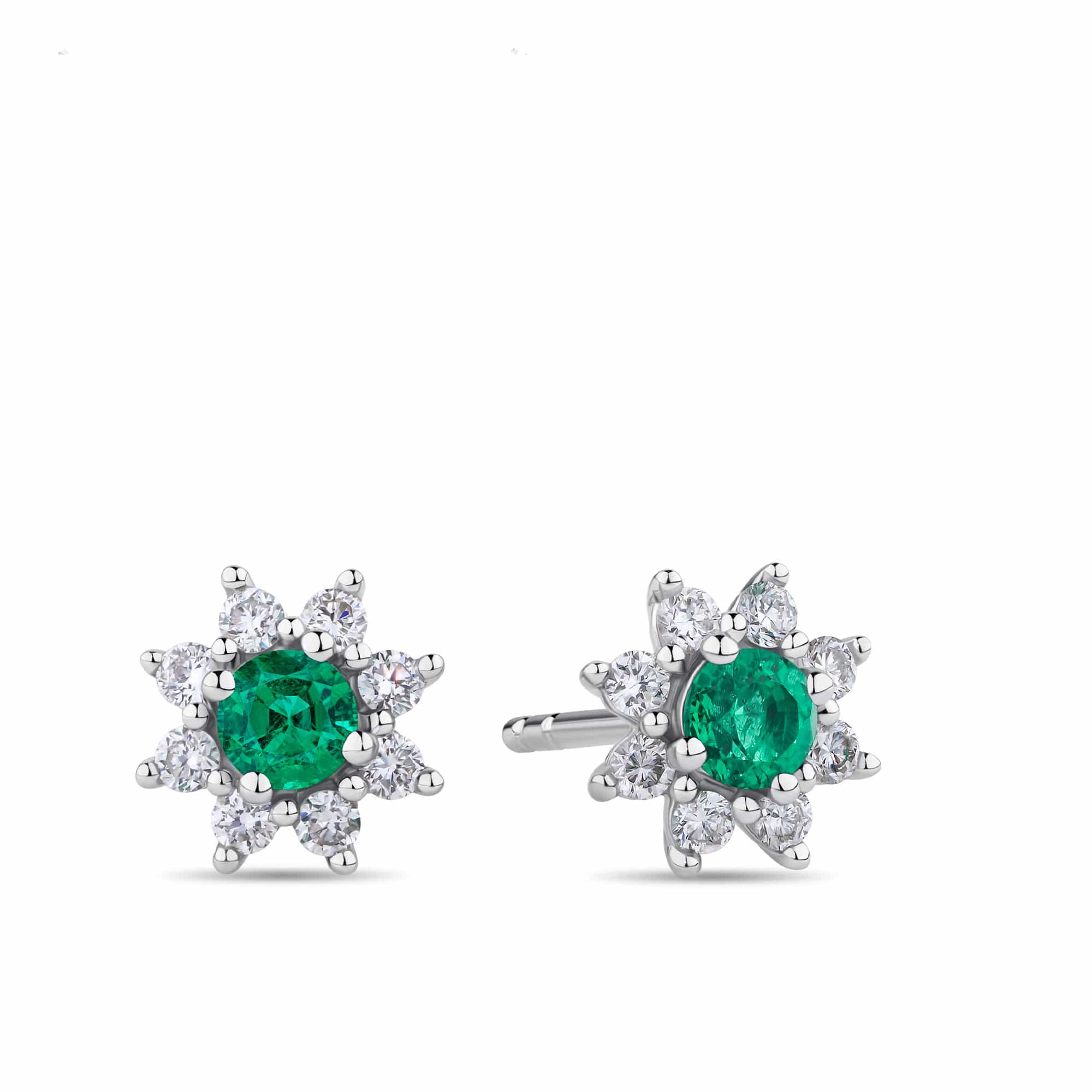 Created Emerald & 0.30ct TDW Lab-Grown Diamond Halo Pendant and Earrings Set in Sterling Silver - Image 6