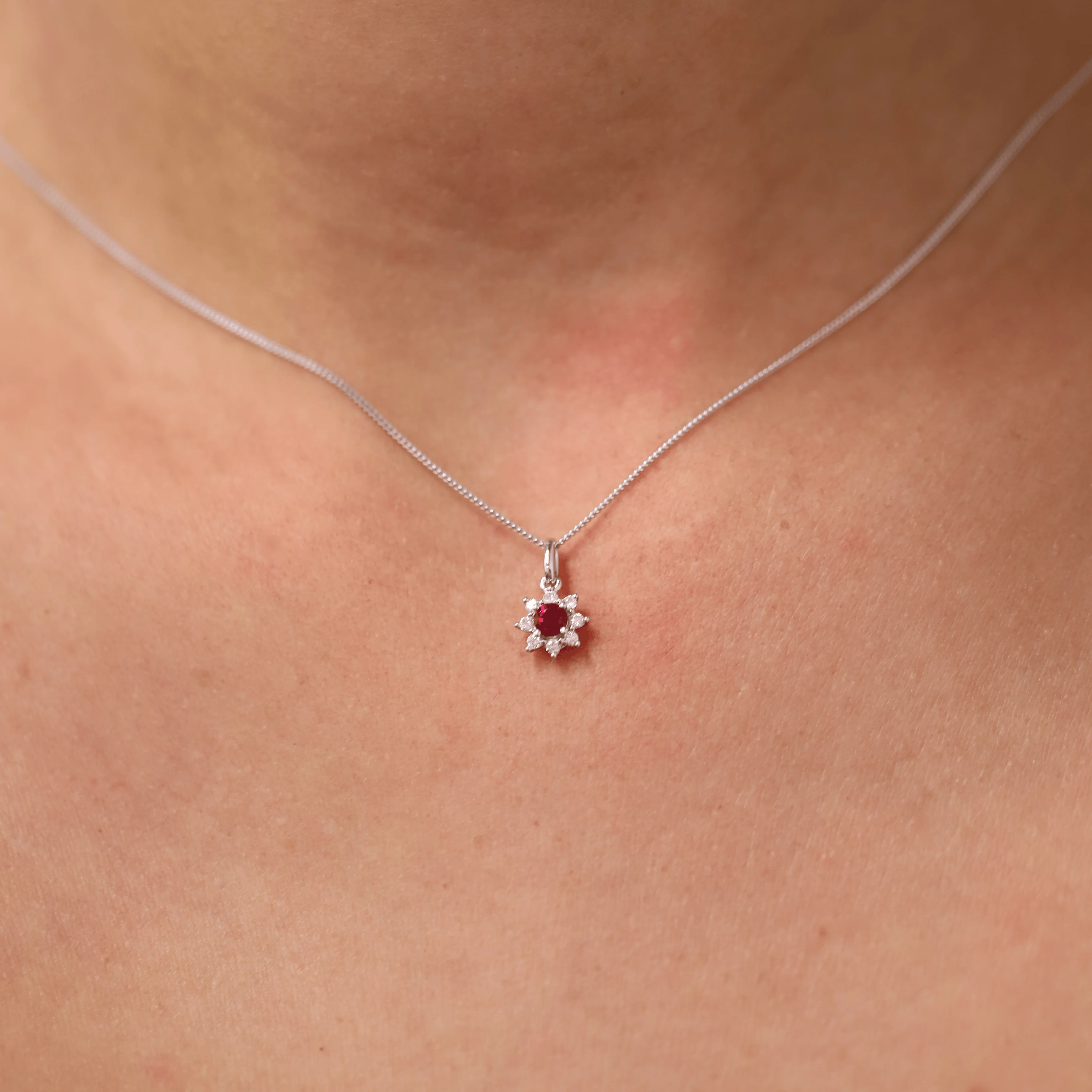 Created Ruby & 0.30ct TDW Lab-Grown Diamond Halo Pendant and Earrings Set in Sterling Silver - Image 3