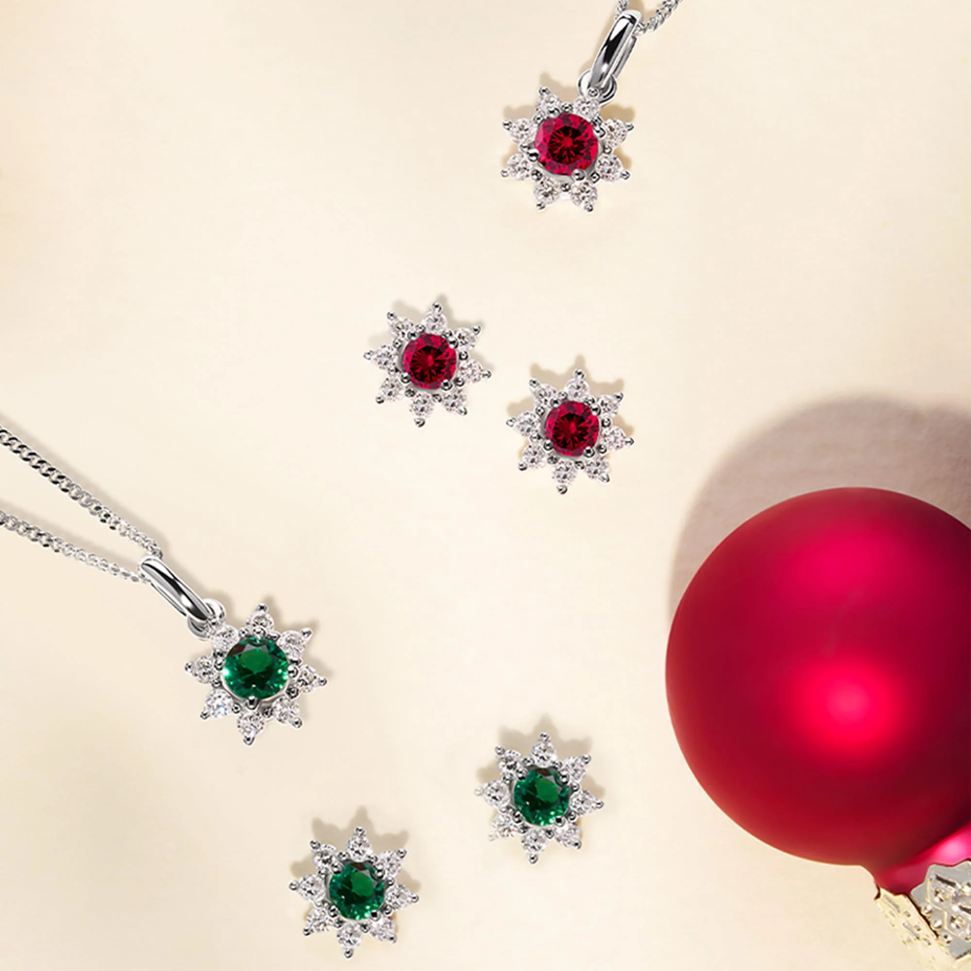 Created Emerald & 0.30ct TDW Lab-Grown Diamond Halo Pendant and Earrings Set in Sterling Silver - Image 4