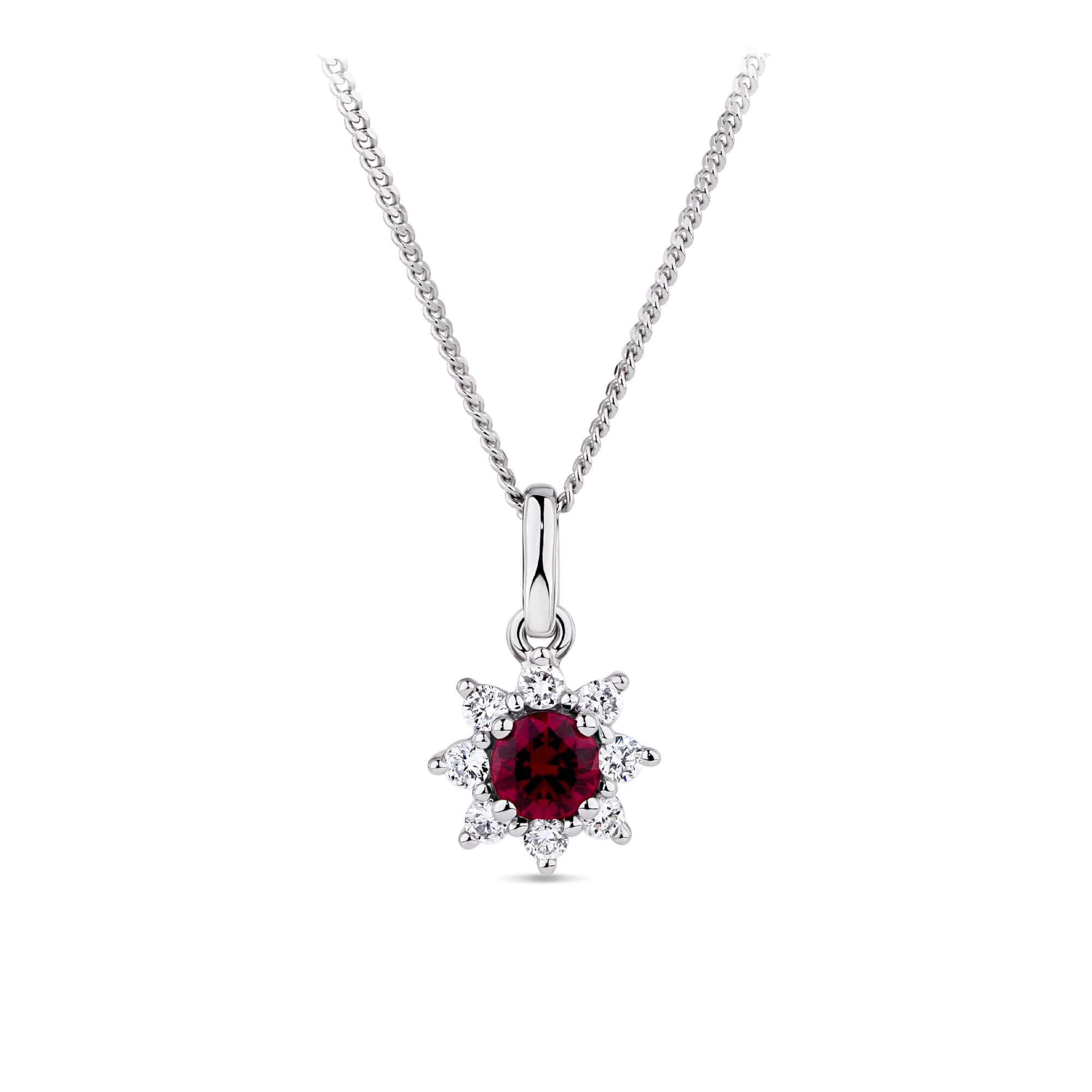 Created Ruby & 0.30ct TDW Lab-Grown Diamond Halo Pendant and Earrings Set in Sterling Silver - Image 5