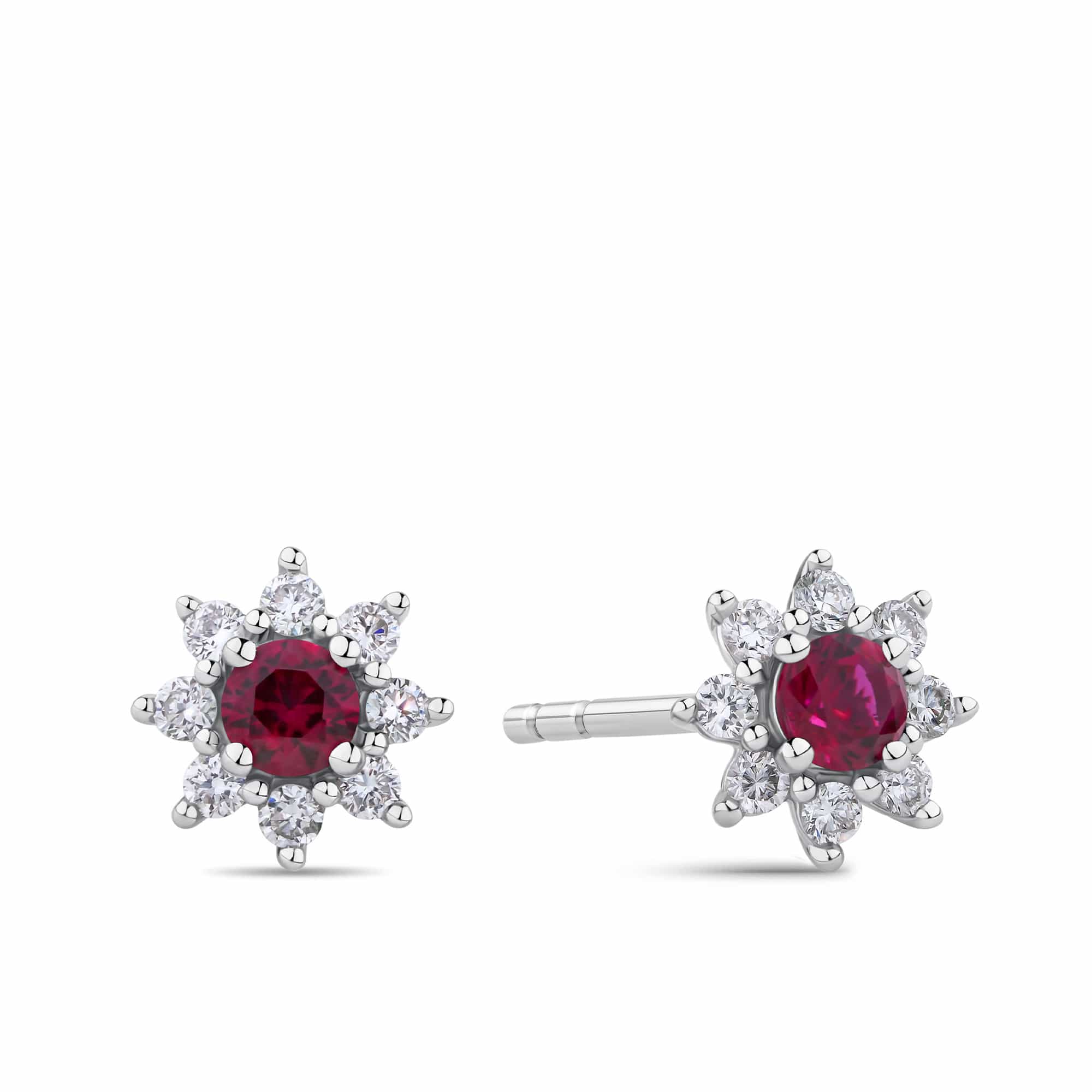 Created Ruby & 0.30ct TDW Lab-Grown Diamond Halo Pendant and Earrings Set in Sterling Silver - Image 6