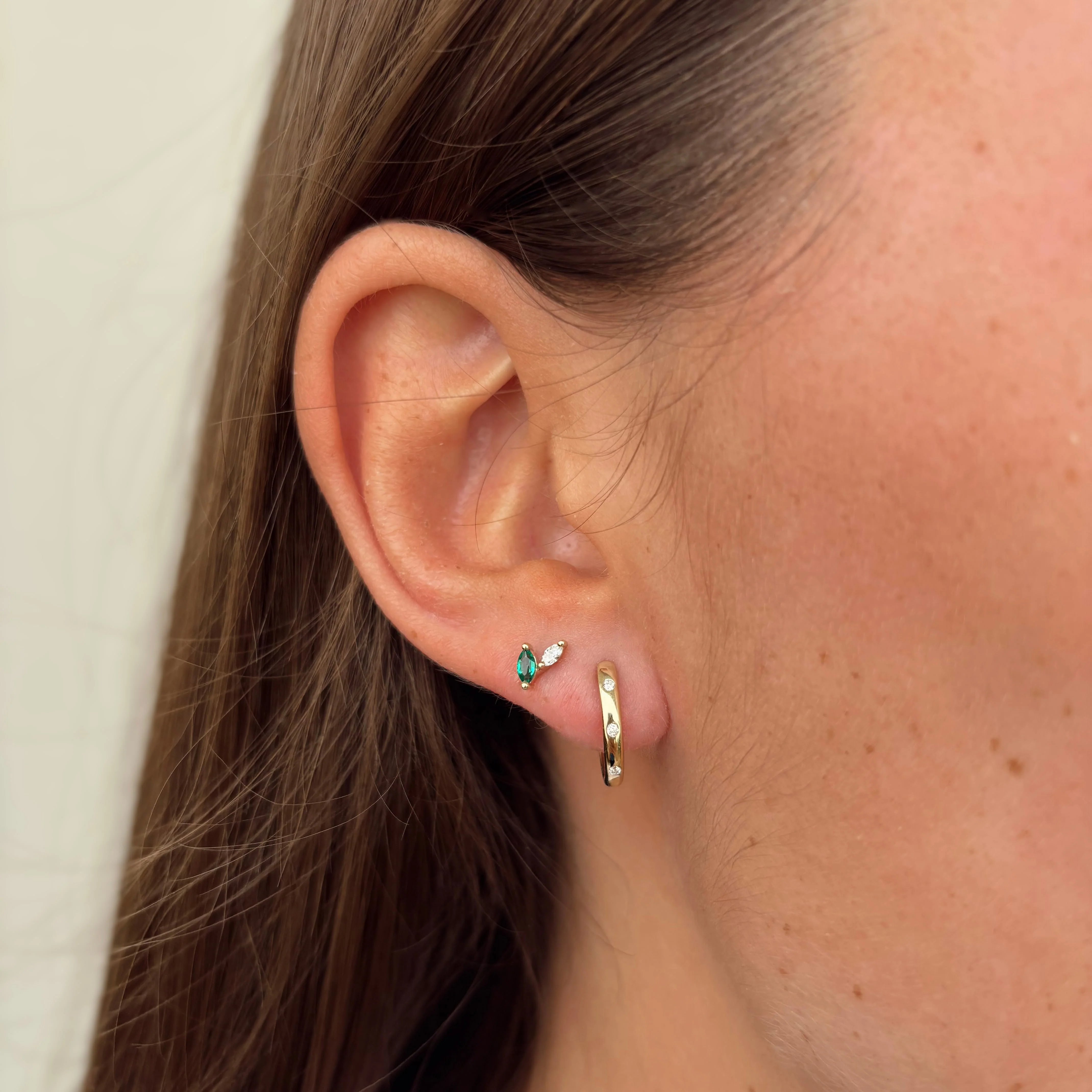 Marquise Cut Created Emerald & Lab-Grown Diamond Stud Earrings in 9ct Yellow Gold - Image 2