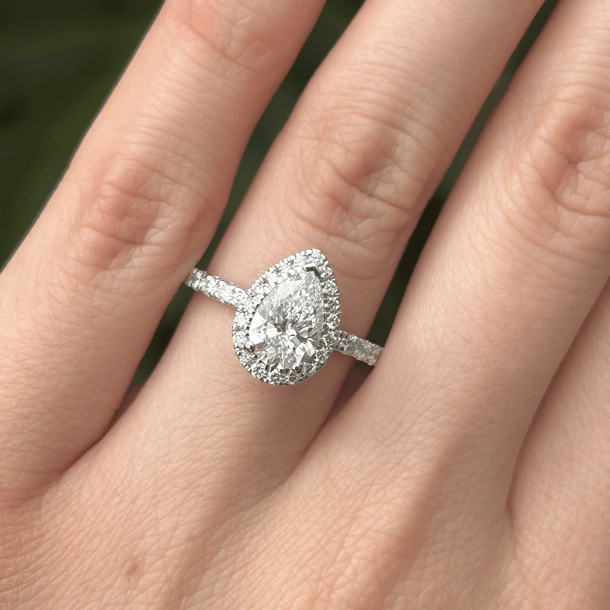Everlasting 1.79ct TW Pear Lab-Grown Diamond Classic Halo Pave Band Engagement Ring in 18ct White Gold - Image 2