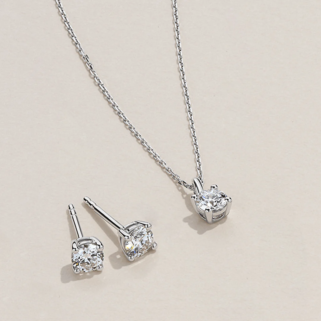 0.75ct TW Round Brilliant Cut Lab-Grown Diamond Pendant and Earrings Set in 9ct White Gold - Image 5