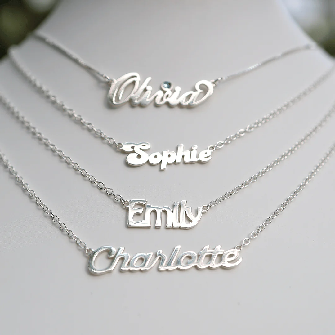 Personalised Name Necklace with Birthstone in Sterling Silver - Image 2