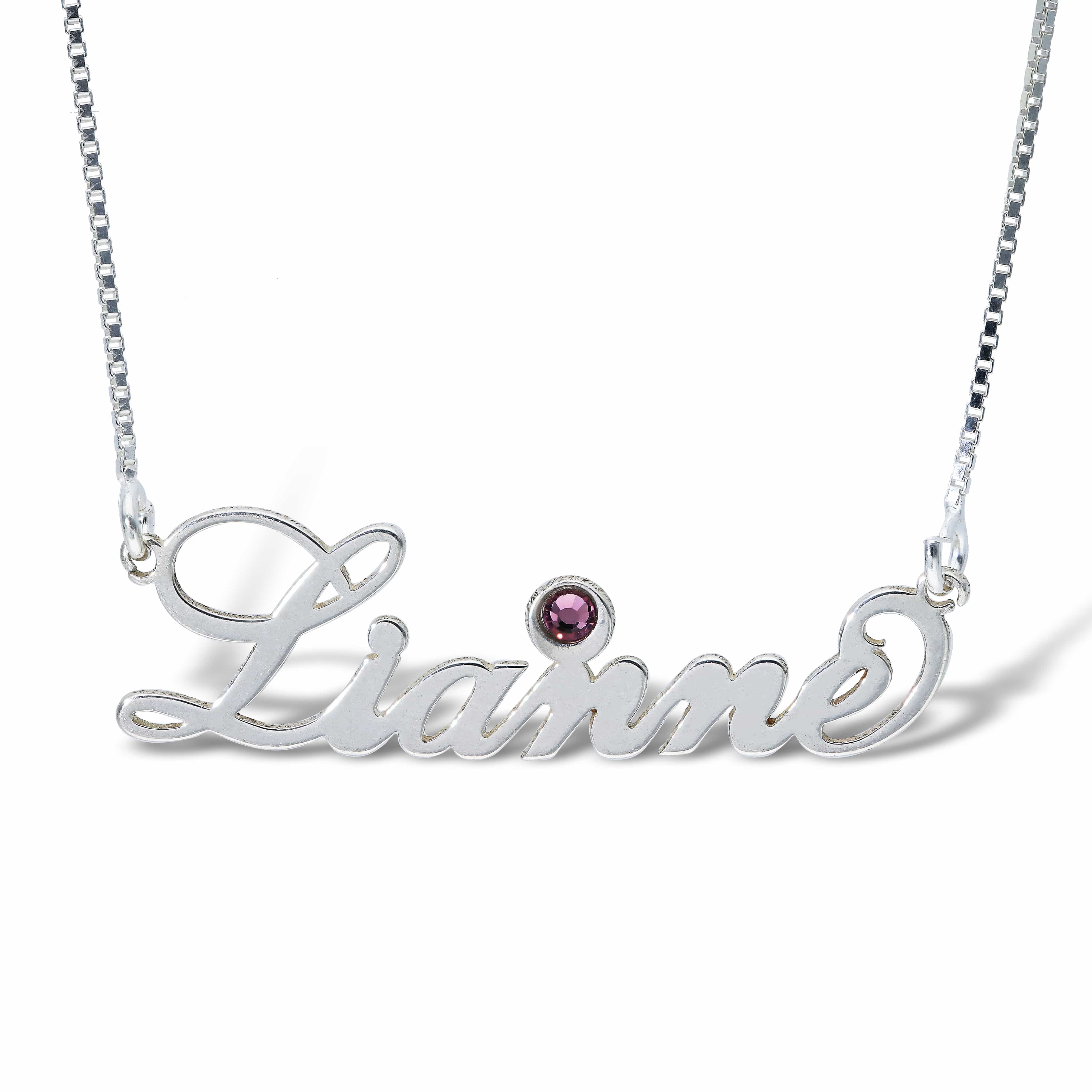 Personalised Name Necklace with Birthstone in Sterling Silver - Image 7