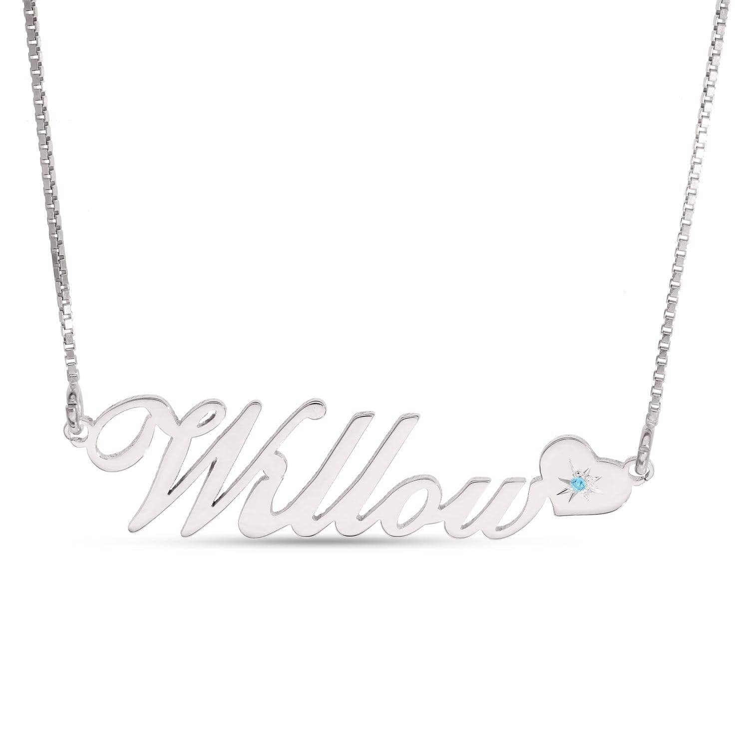 Personalised Name Necklace with Heart Birthstone - Image 7
