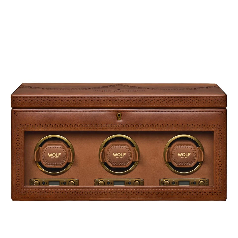 WOLF Brogue Triple Watch Winder With Storage